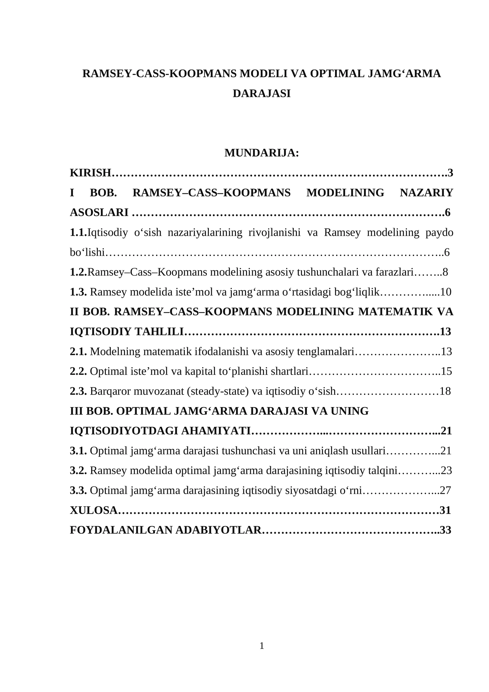 Ramsey-Cass-Koopmans modeli va optimal jamgʻarma darajasi