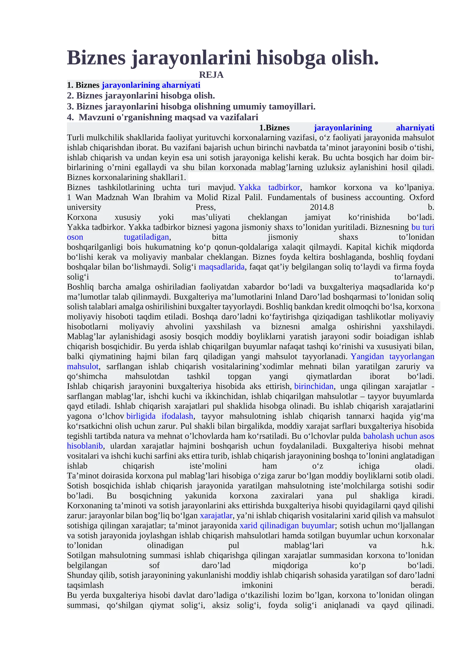 Biznes jarayonlarini hisobga olish