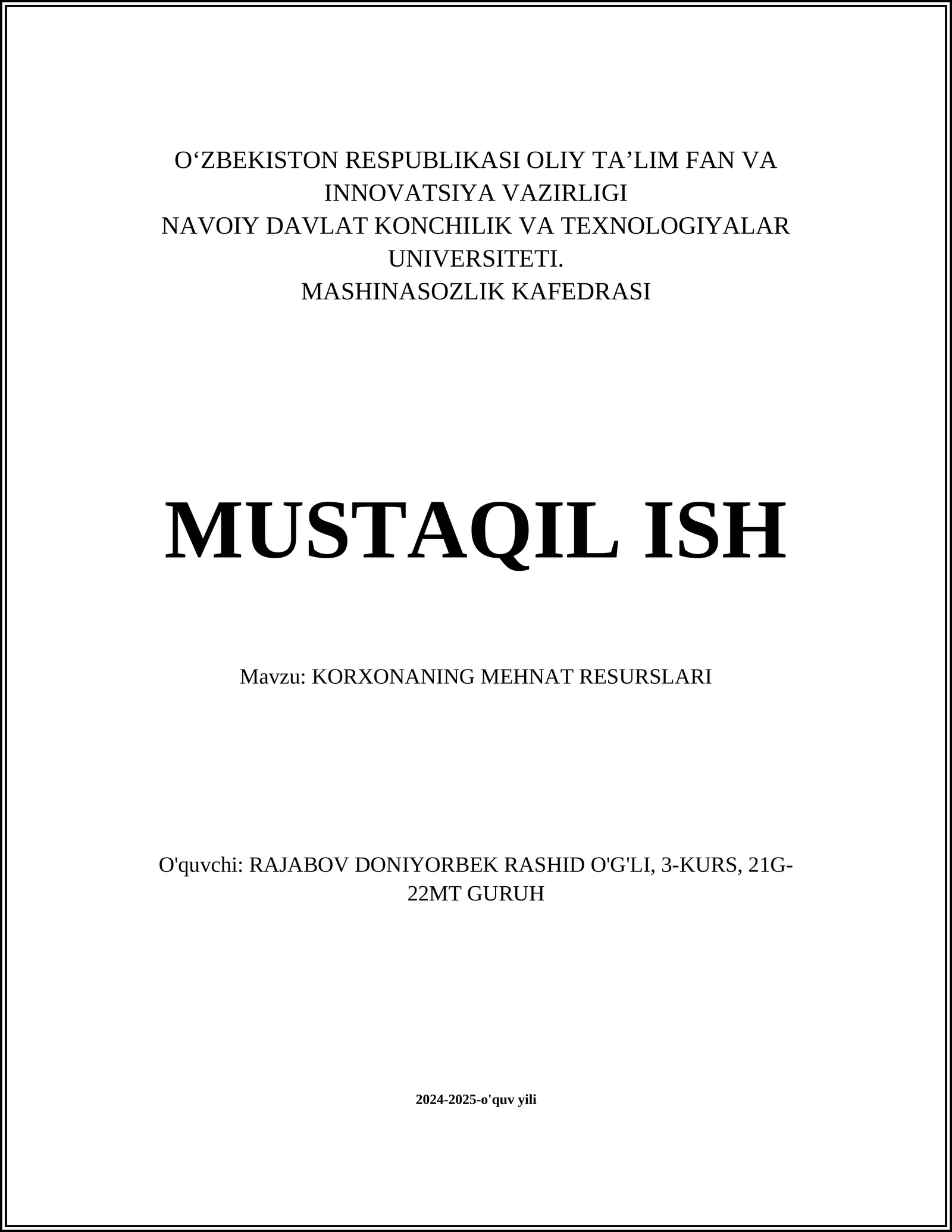 KORXONANING MEHNAT RESURSLARI