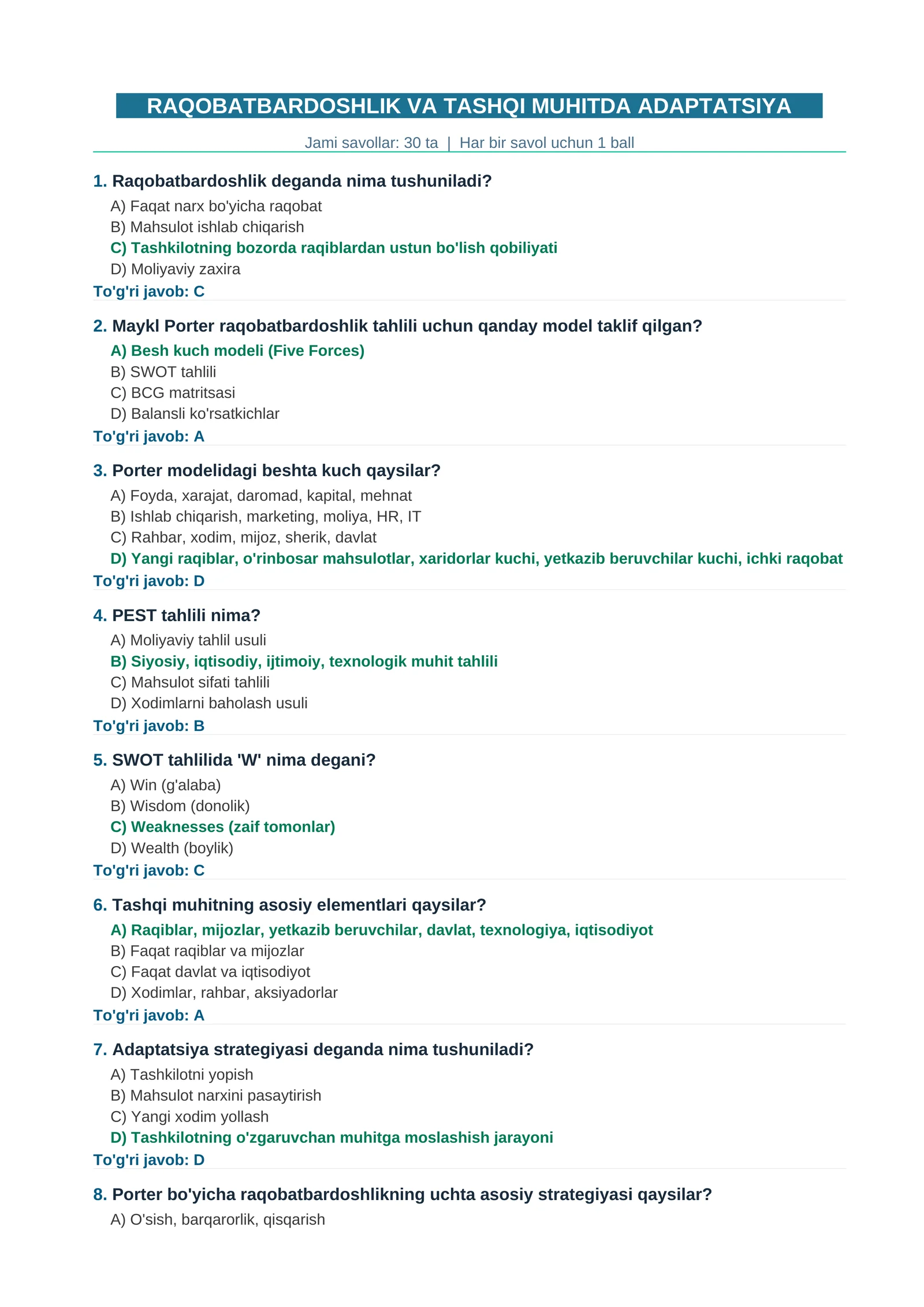 RAQOBATBARDOSHLIK VA TASHQI MUHITDA ADAPTATSIYA