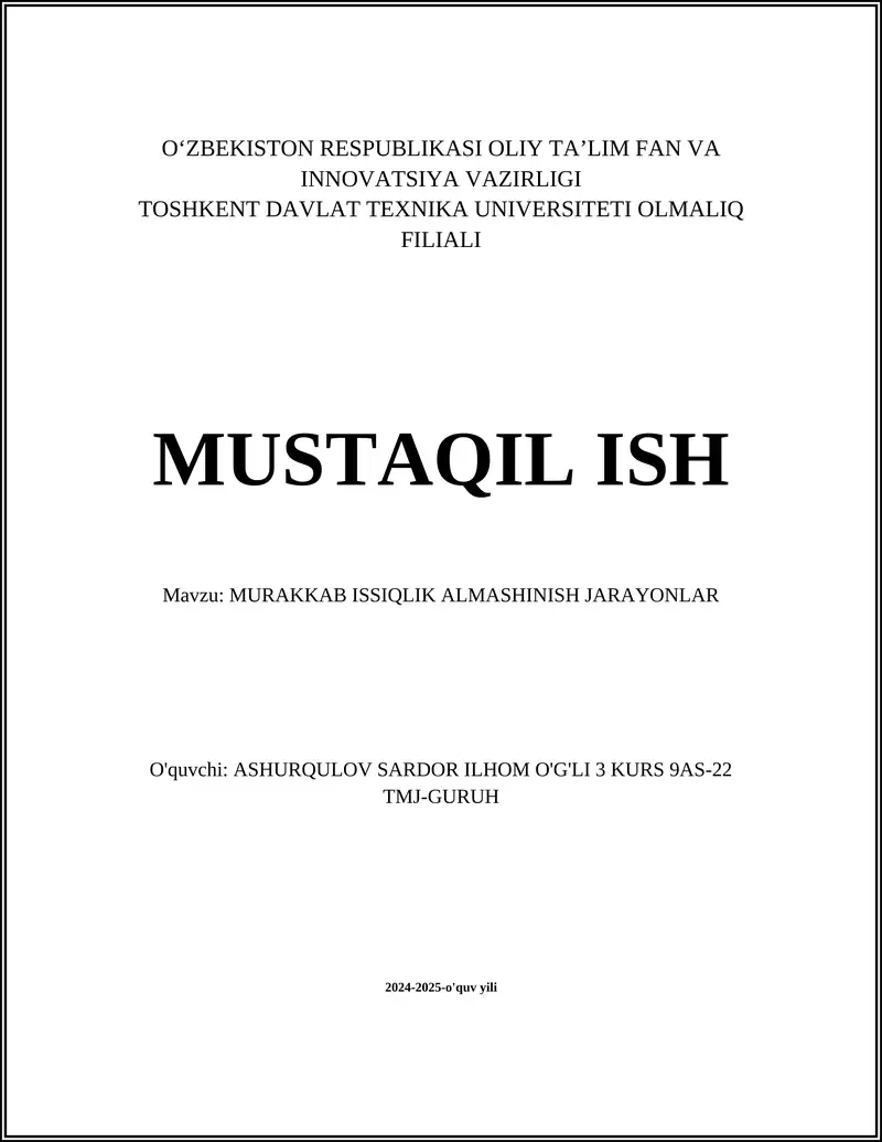 Murakkab Issiqlik Almashinasi Mexanizmlari