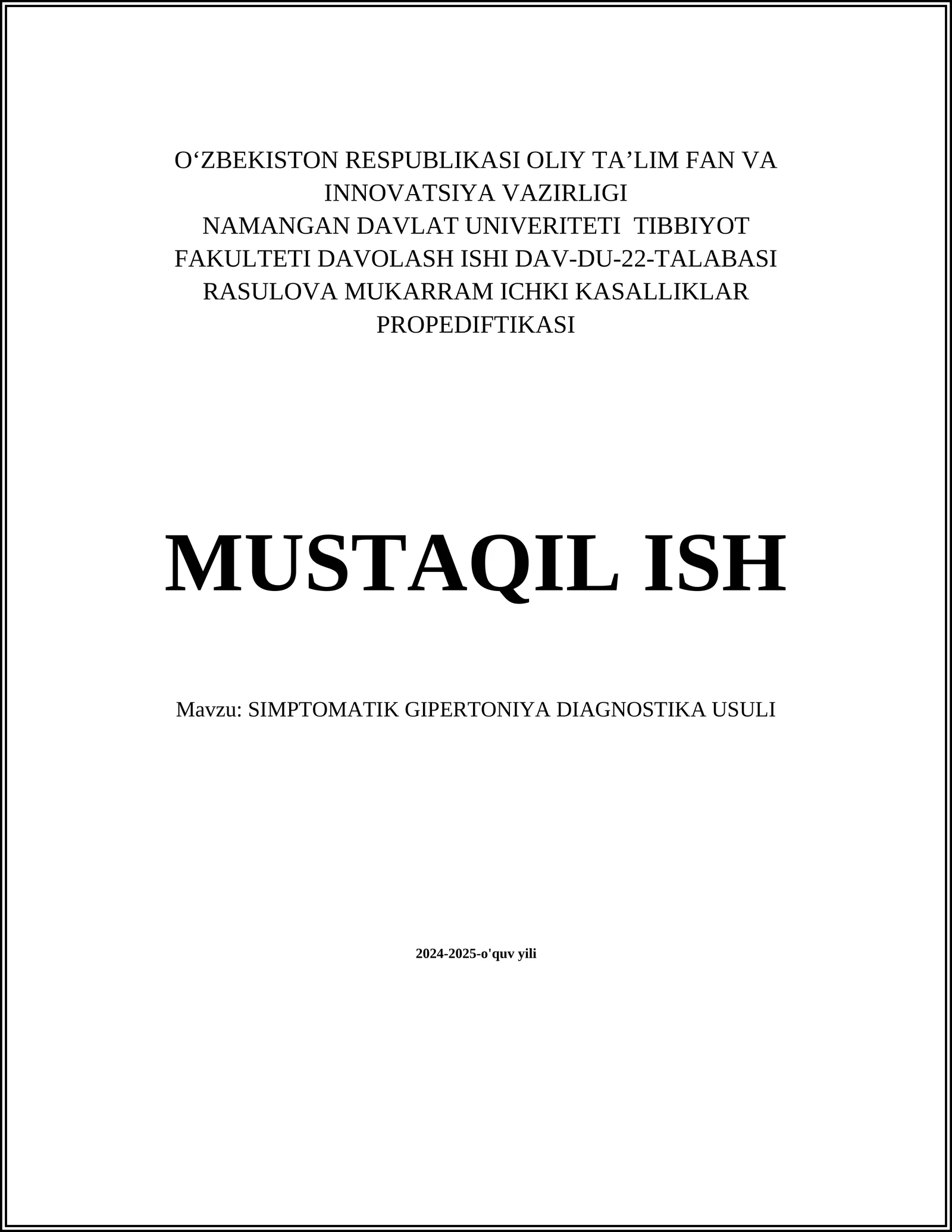 SIMPTOMATIK GIPERTONIYA DIAGNOSTIKA USULI