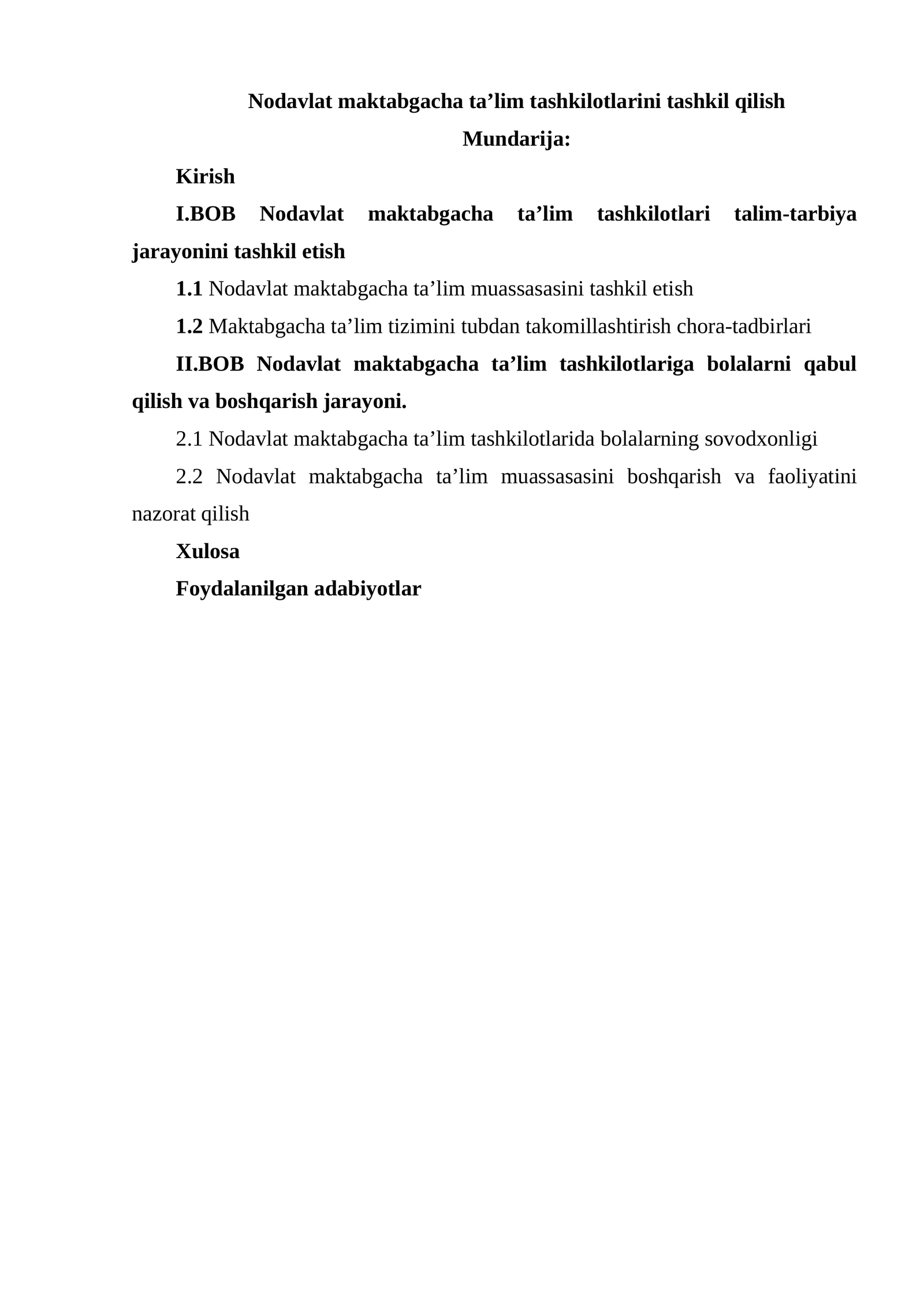 Nodavlat maktabgacha taʼlim tashkilotlarini tashkil qilish