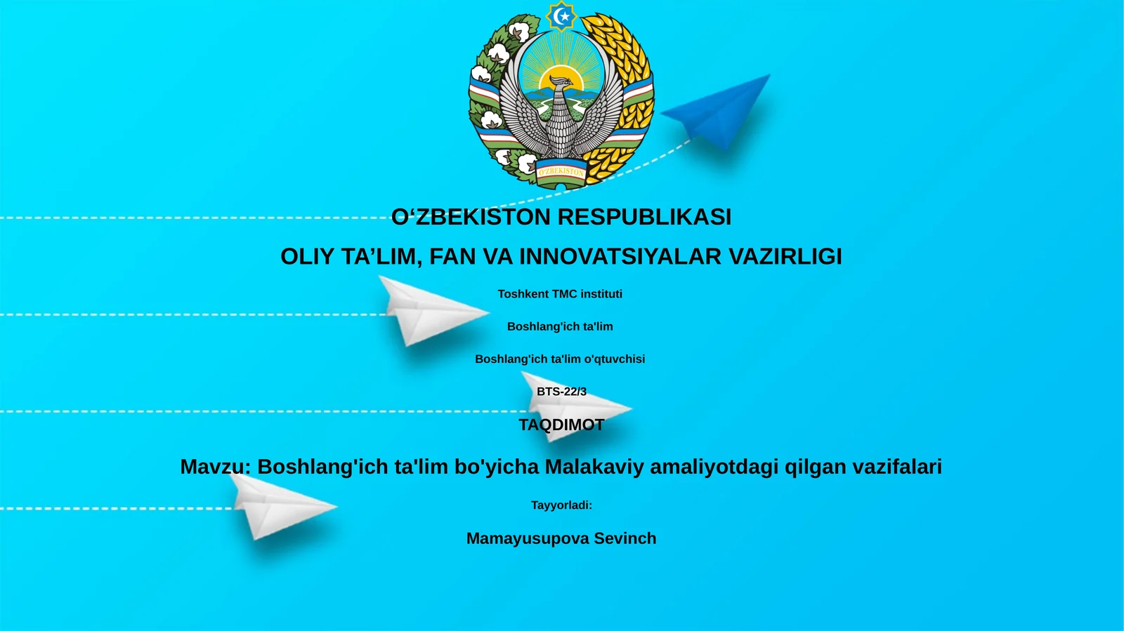 Boshlang'ich ta'lim bo'yicha Malakaviy amaliyotdagi qilgan vazifalari