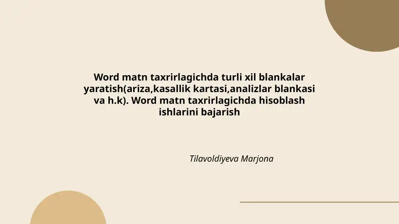 Word matn taxrirlagichda turli xil blankalar yaratish