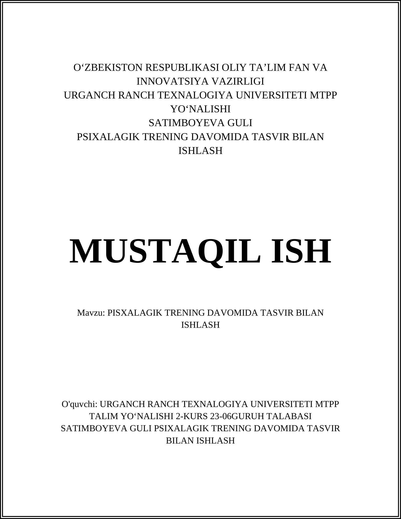 PSIXALAGIK TRENING DAVOMIDA TASVIR BILAN ISHLASH