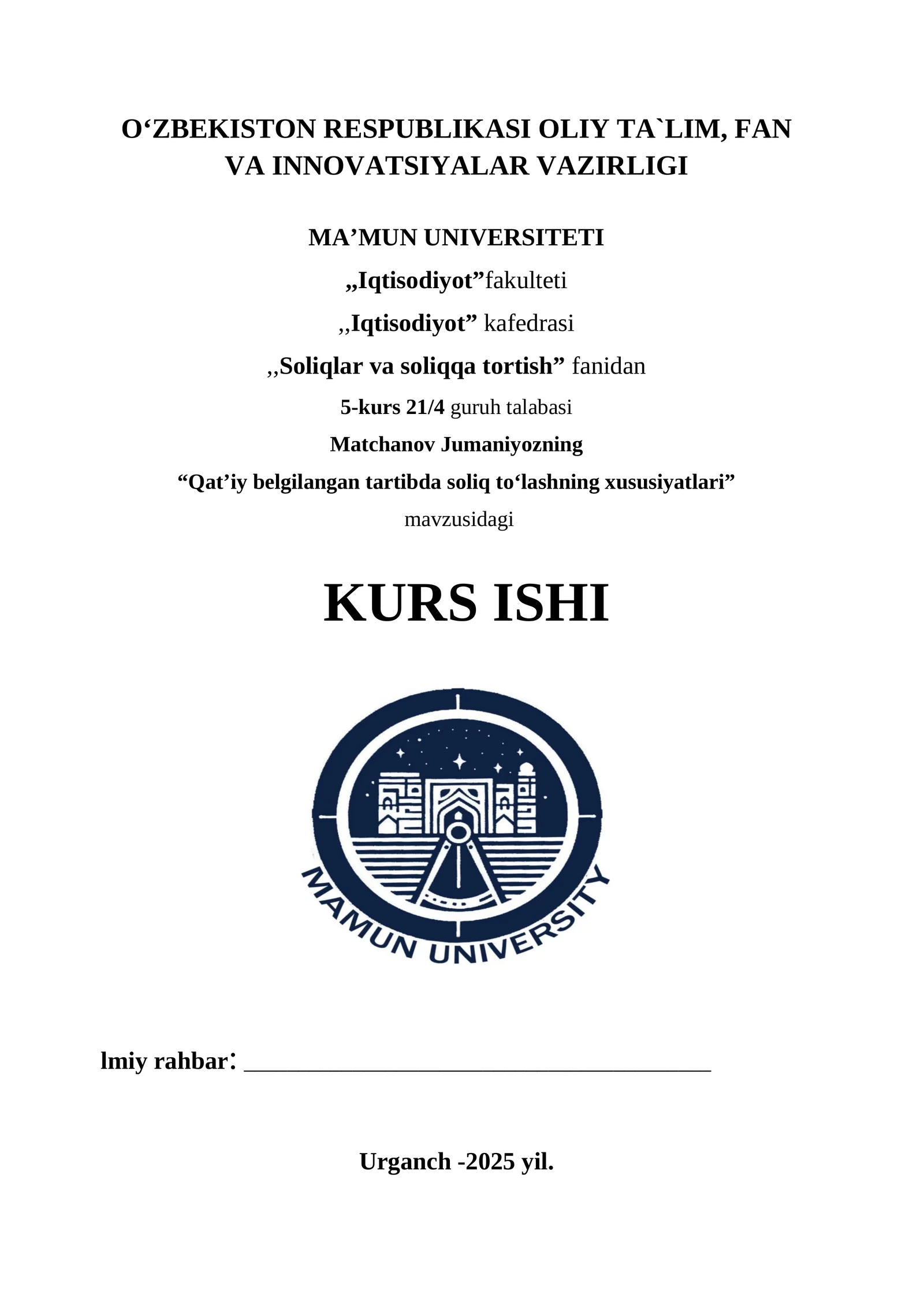 Qat’iy belgilangan tartibda soliq to‘lashning xususiyatlari