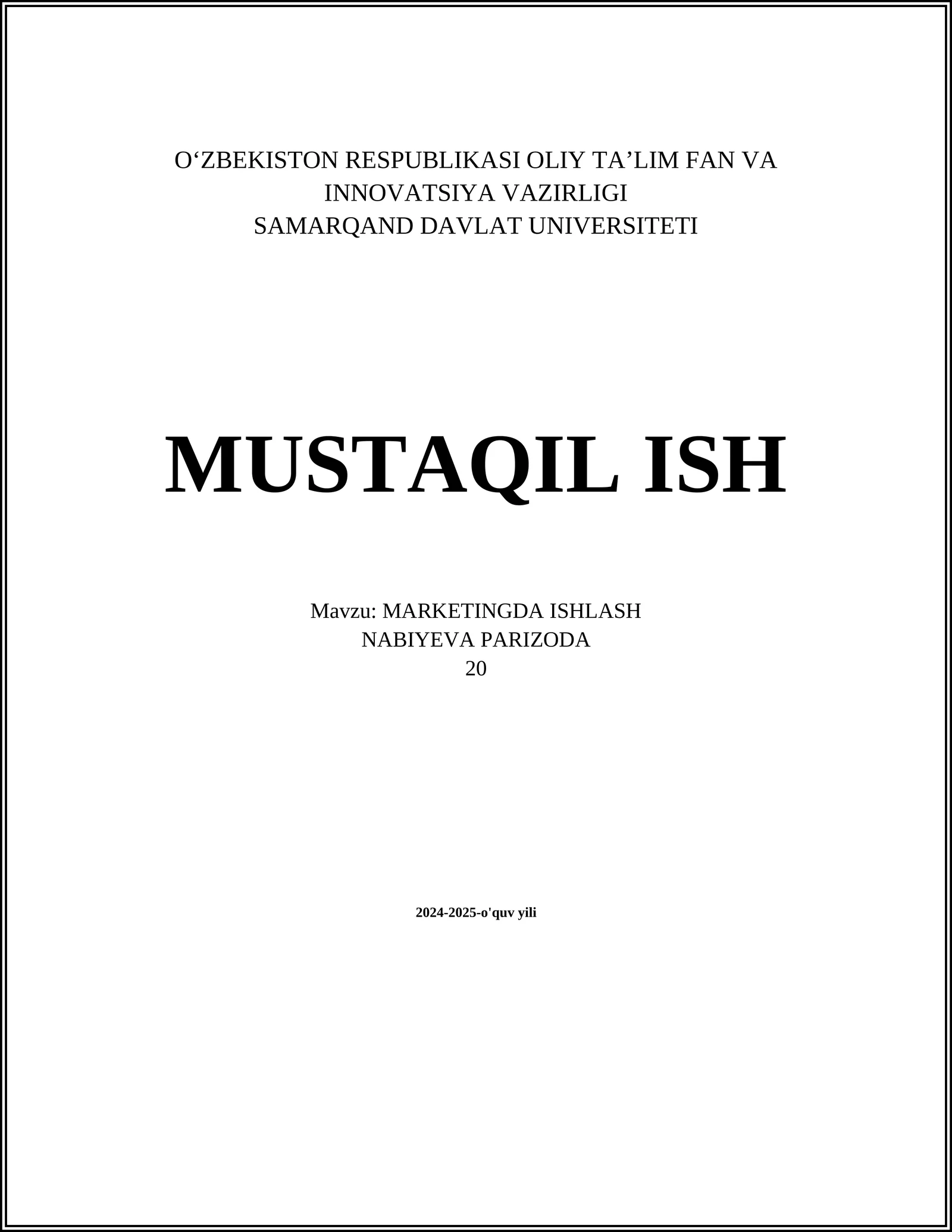 MARKETINGDA ISHLASH