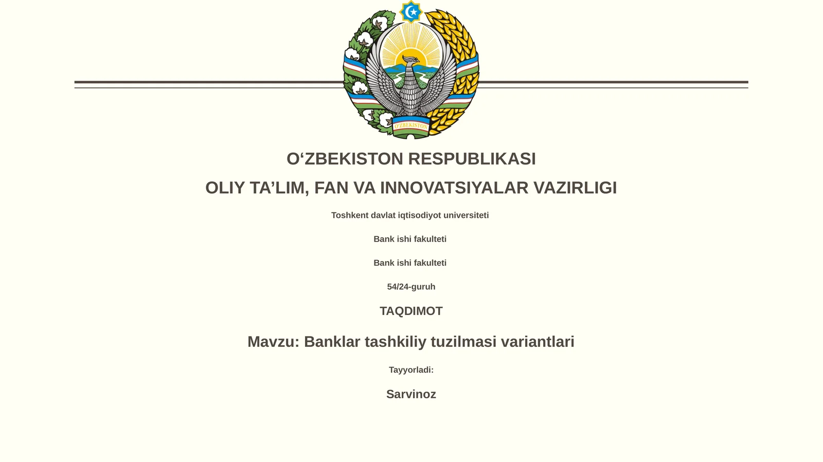 Banklar tashkiliy tuzilmasi variantlari