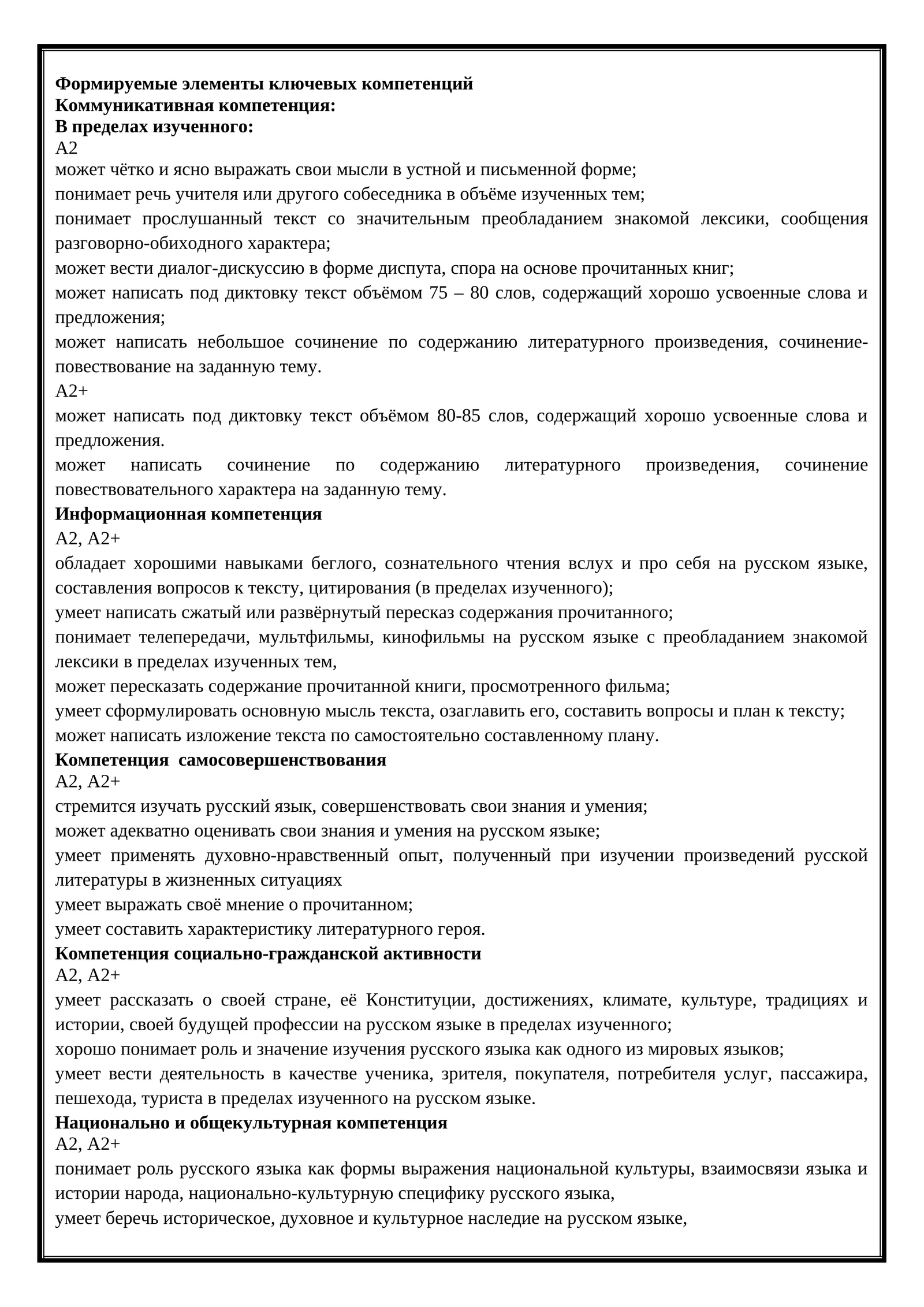 Формируемые элементы ключевых компетенций