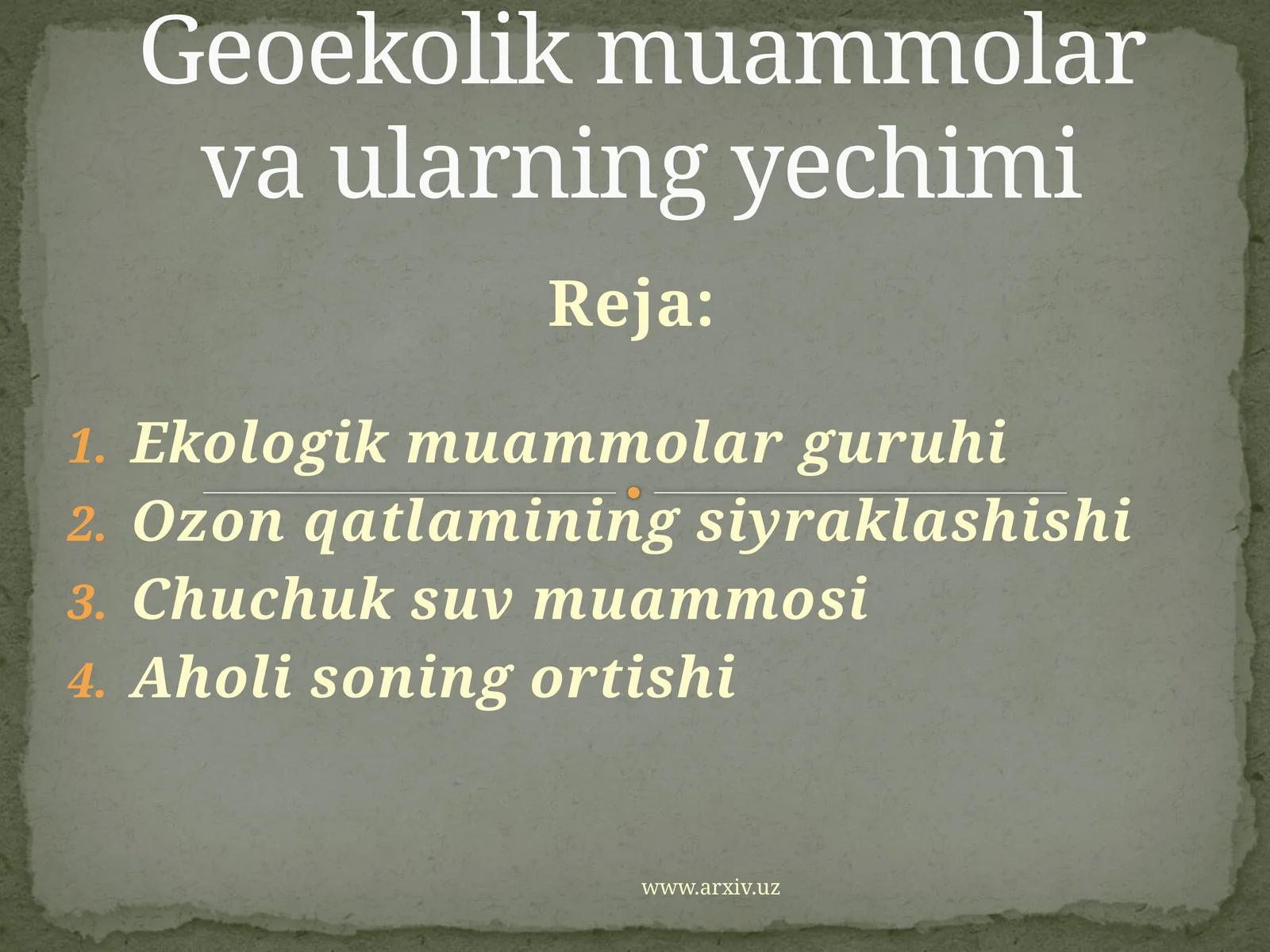 Geoekolik muammolar va ularning yechimi