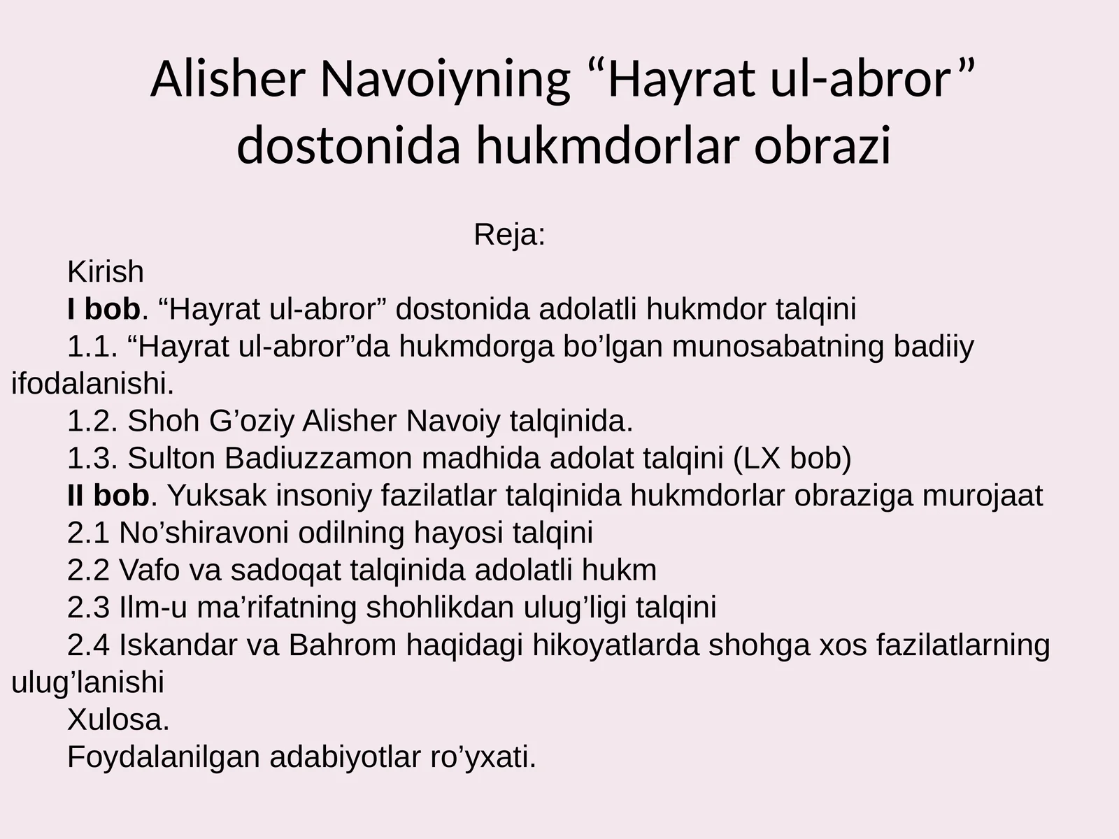 Alisher Navoiyning “Hayratul-abror” dostonida hukmdorlar obrazi
