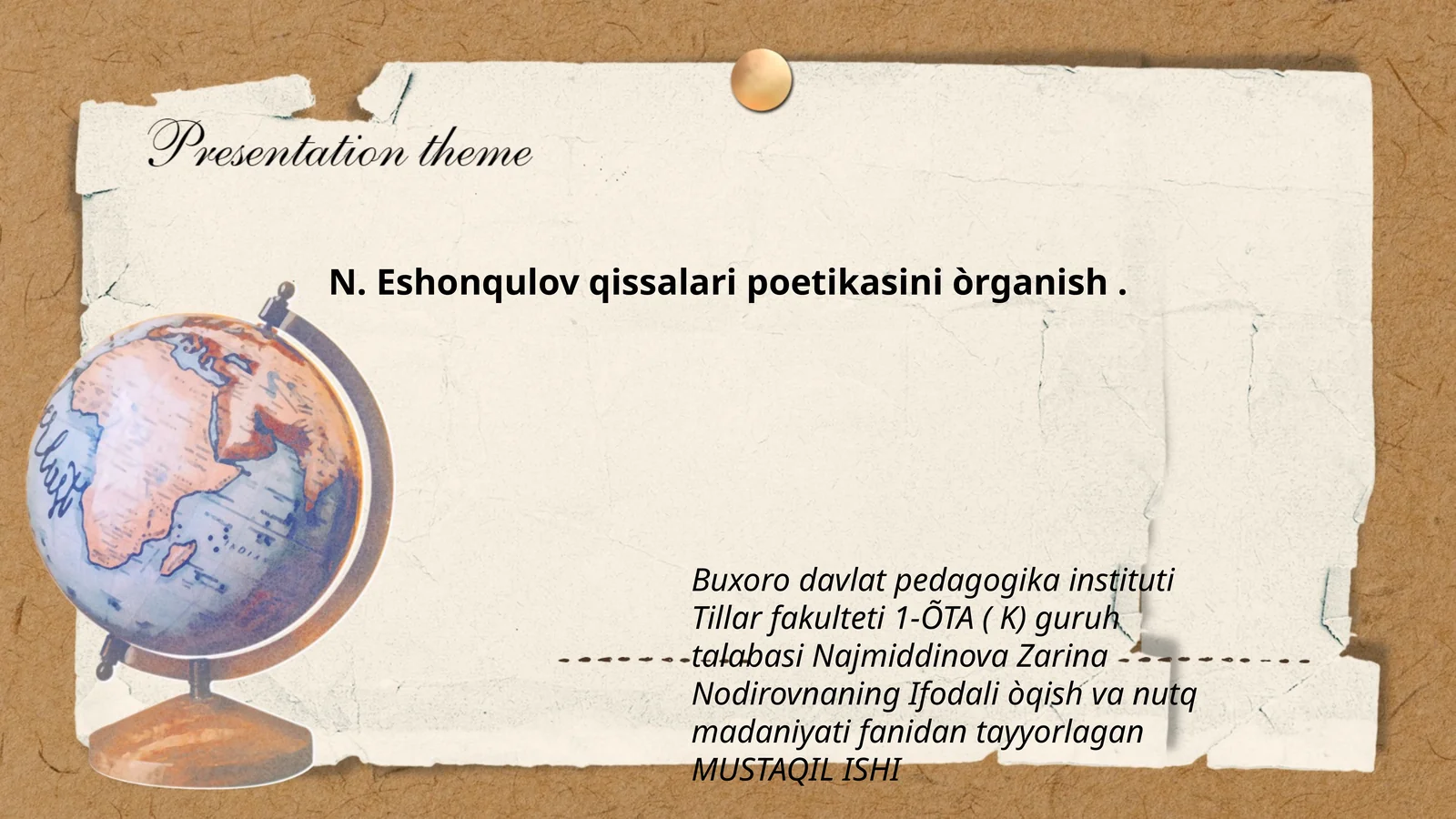 N. Eshonqulov qissalari poetikasini òrganish