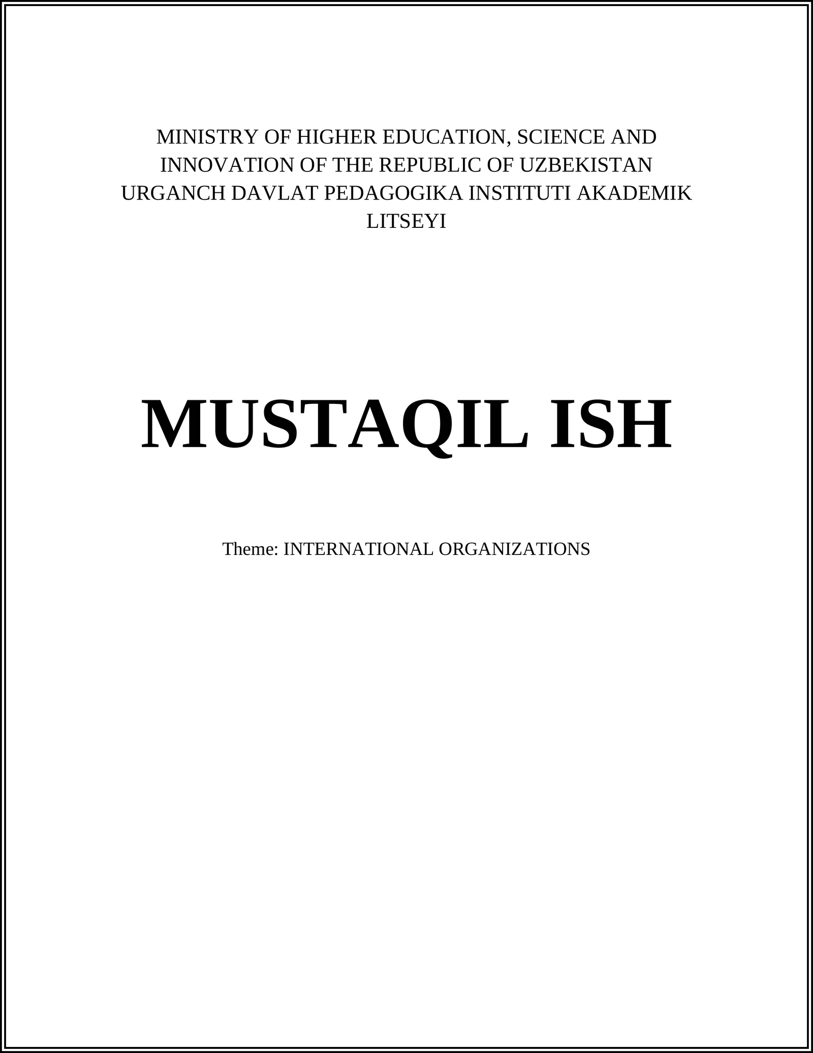 INTERNATIONAL ORGANIZATIONS