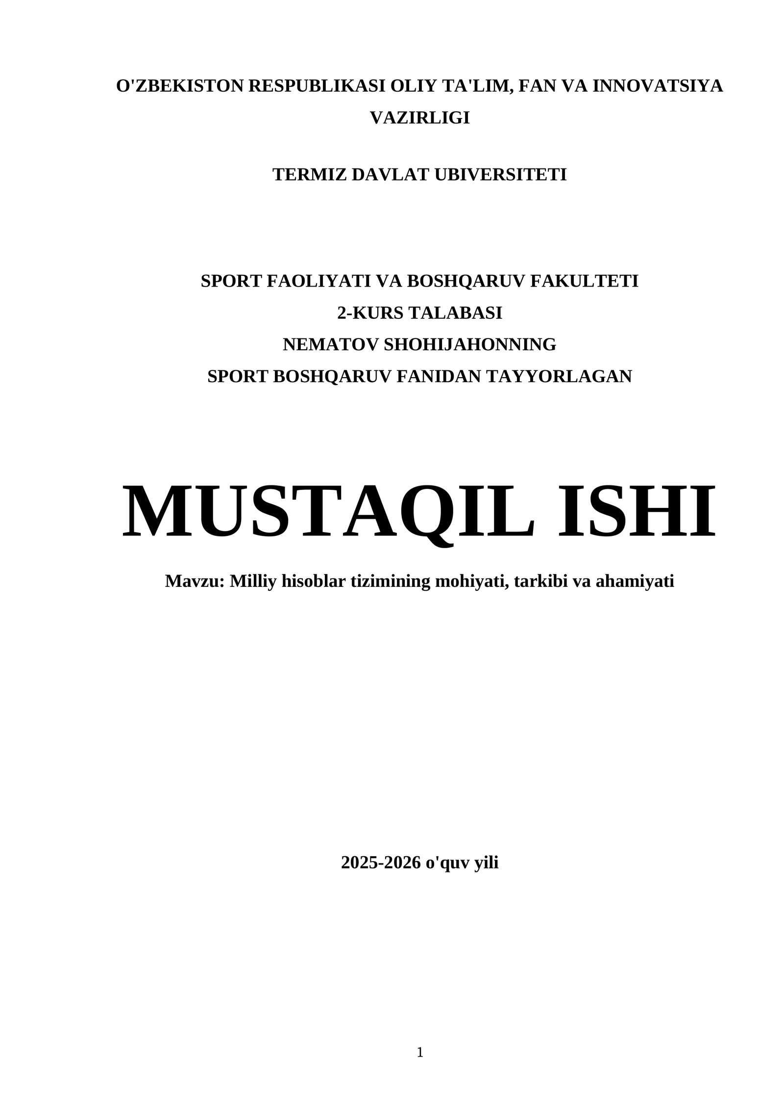 Milliy hisoblar tizimining mohiyati, tarkibi va ahamiyati