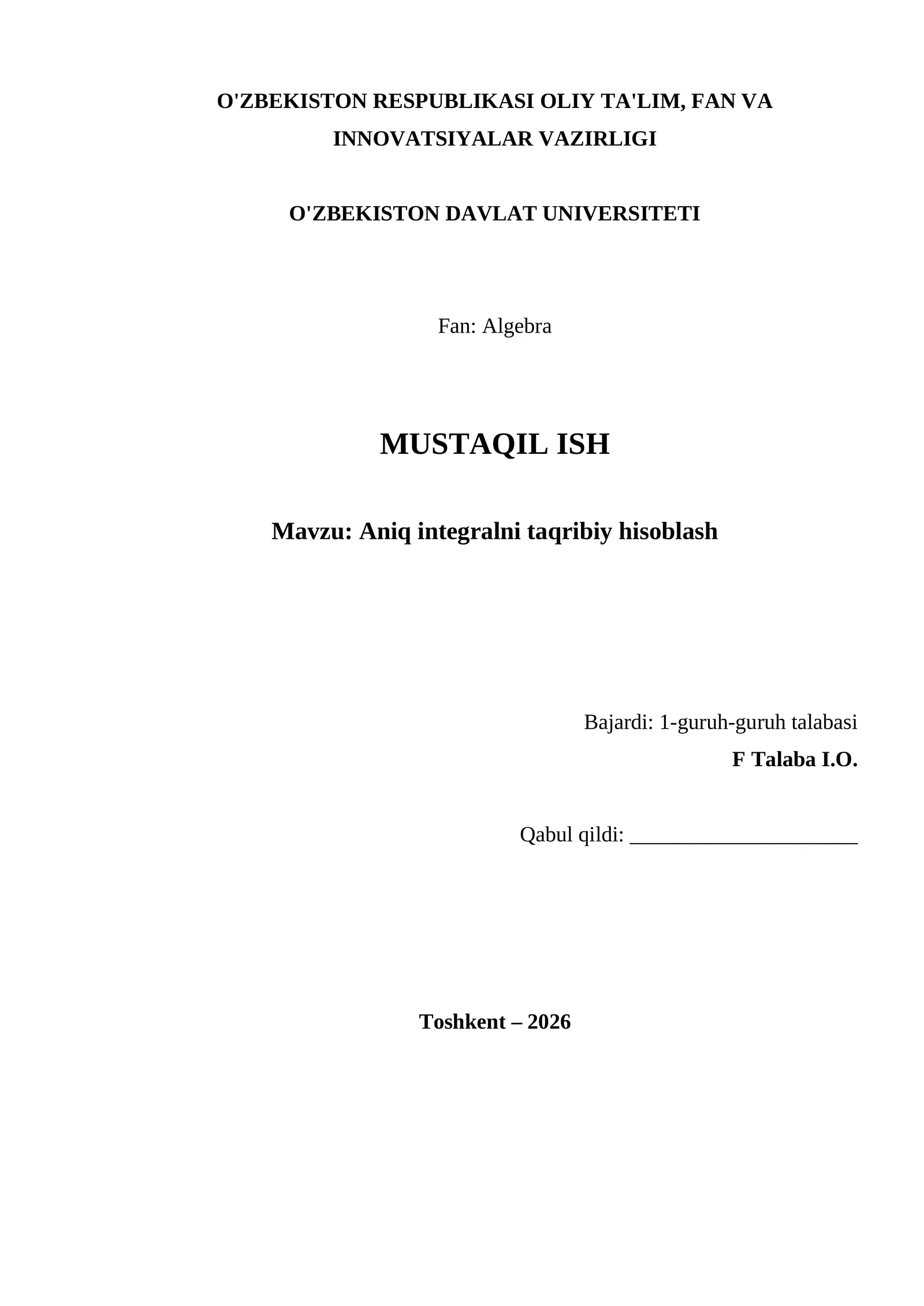 Aniq integralni taqribiy hisoblash