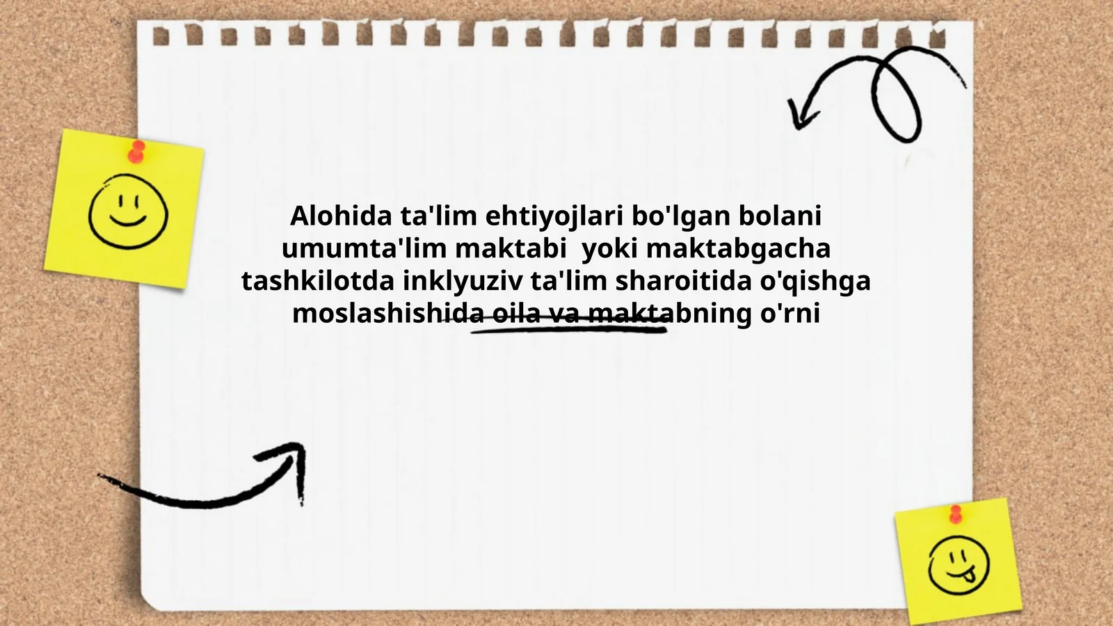 Alohida ta'lim ehtiyojlari bo'lgan bolani umumta'lim maktabi yoki maktabgacha tashkilotda inklyuziv ta'lim sharoitida o'qishga moslashishida oila va maktabning o'rni