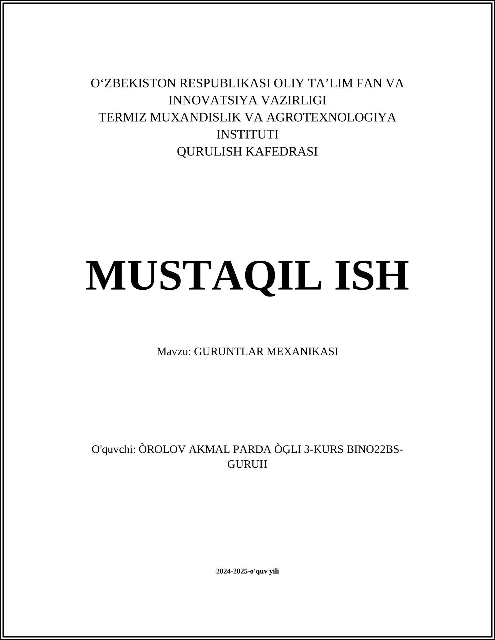 GURUNTLAR MEXANIKASI