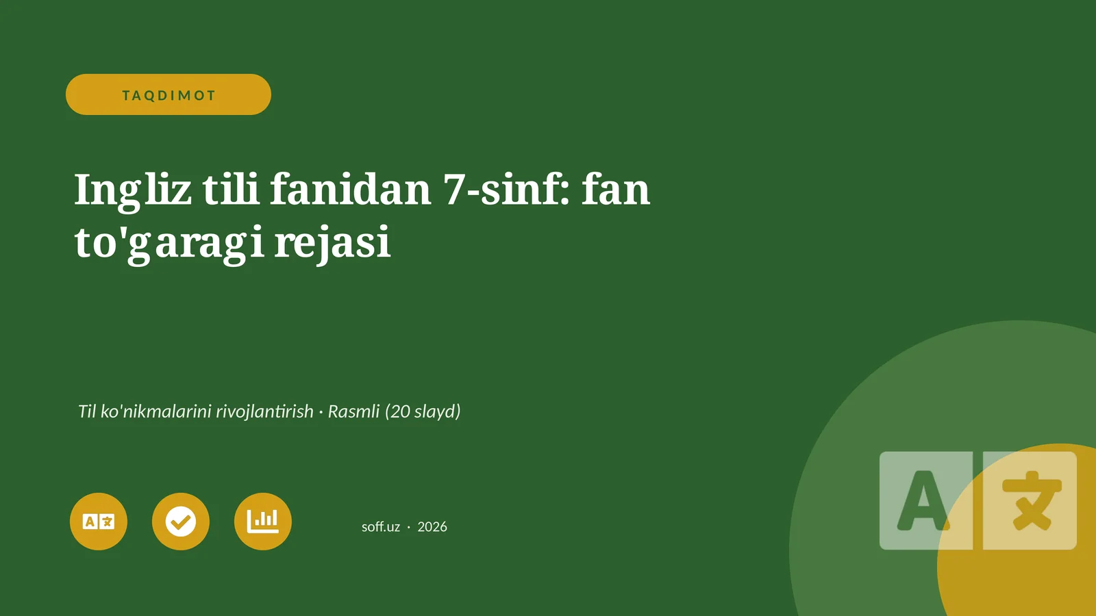 Ingliz tili fanidan 7-sinf: fan to'garagi rejasi