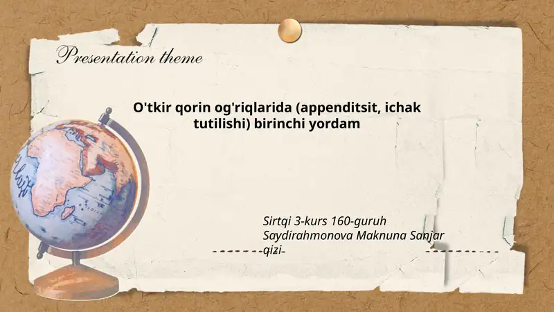 O'tkir qorin og'riqlarida (appenditsit, ichak tutilishi) birinchi yordam