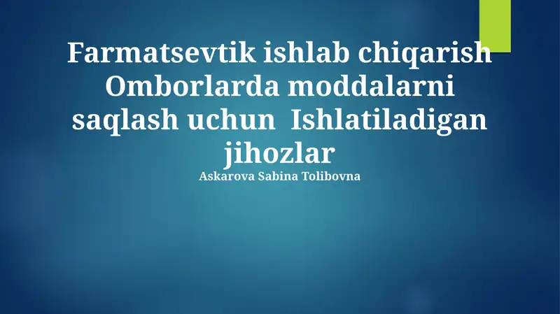 Farmatsevtik ishlab chiqarish Omborlarda moddalarni saqlash uchun Ishlatiladigan jihozlar