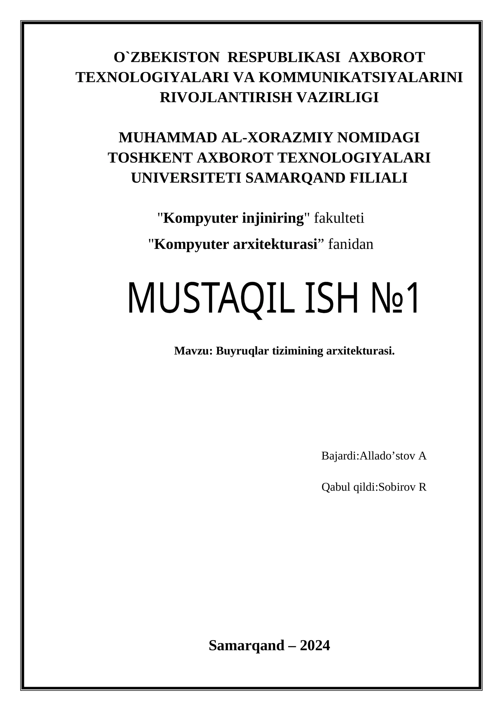 Buyruqlar tizimining arxitekturasi