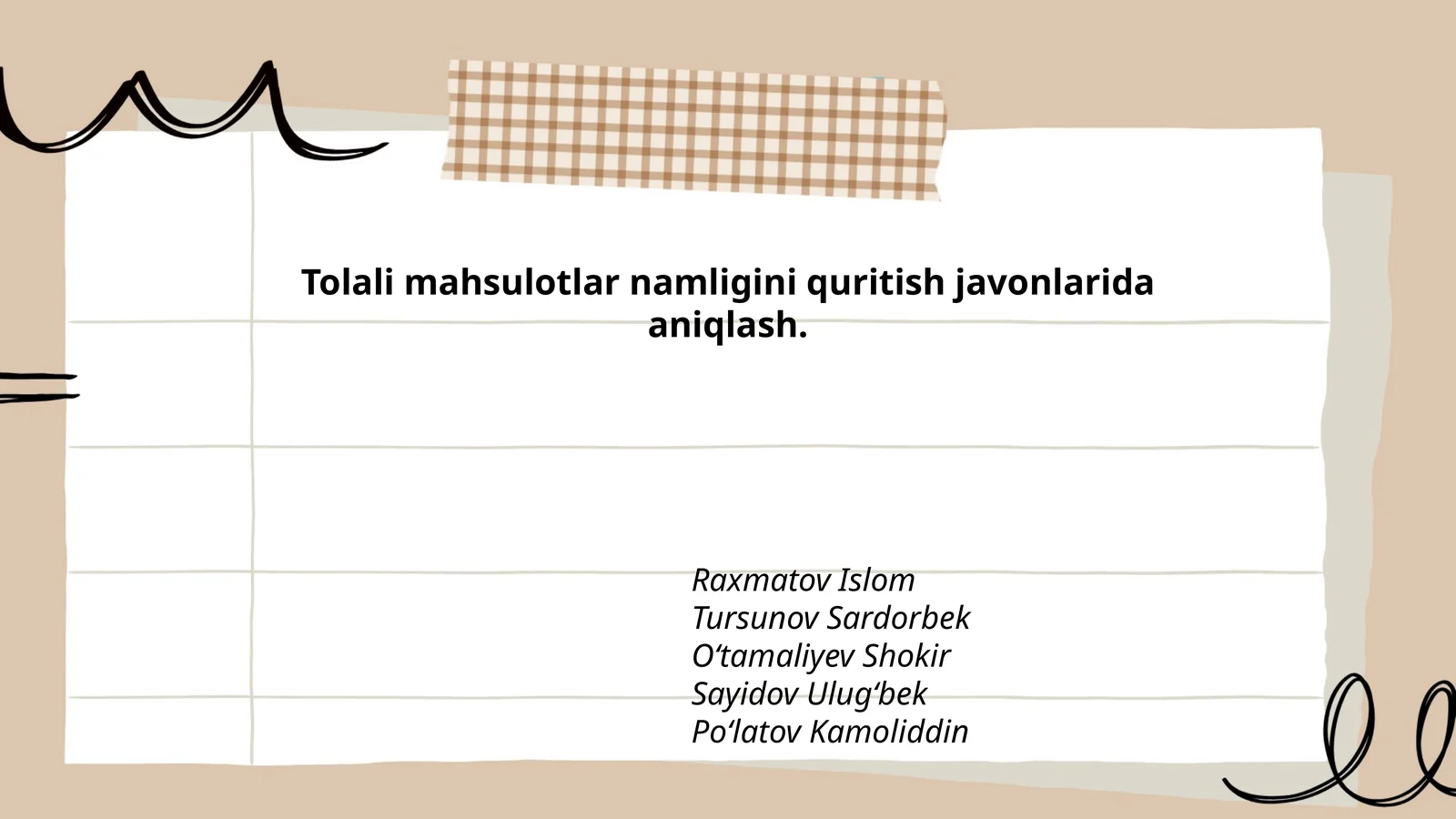 Tolali mahsulotlar namligini quritish javonlarida aniqlash