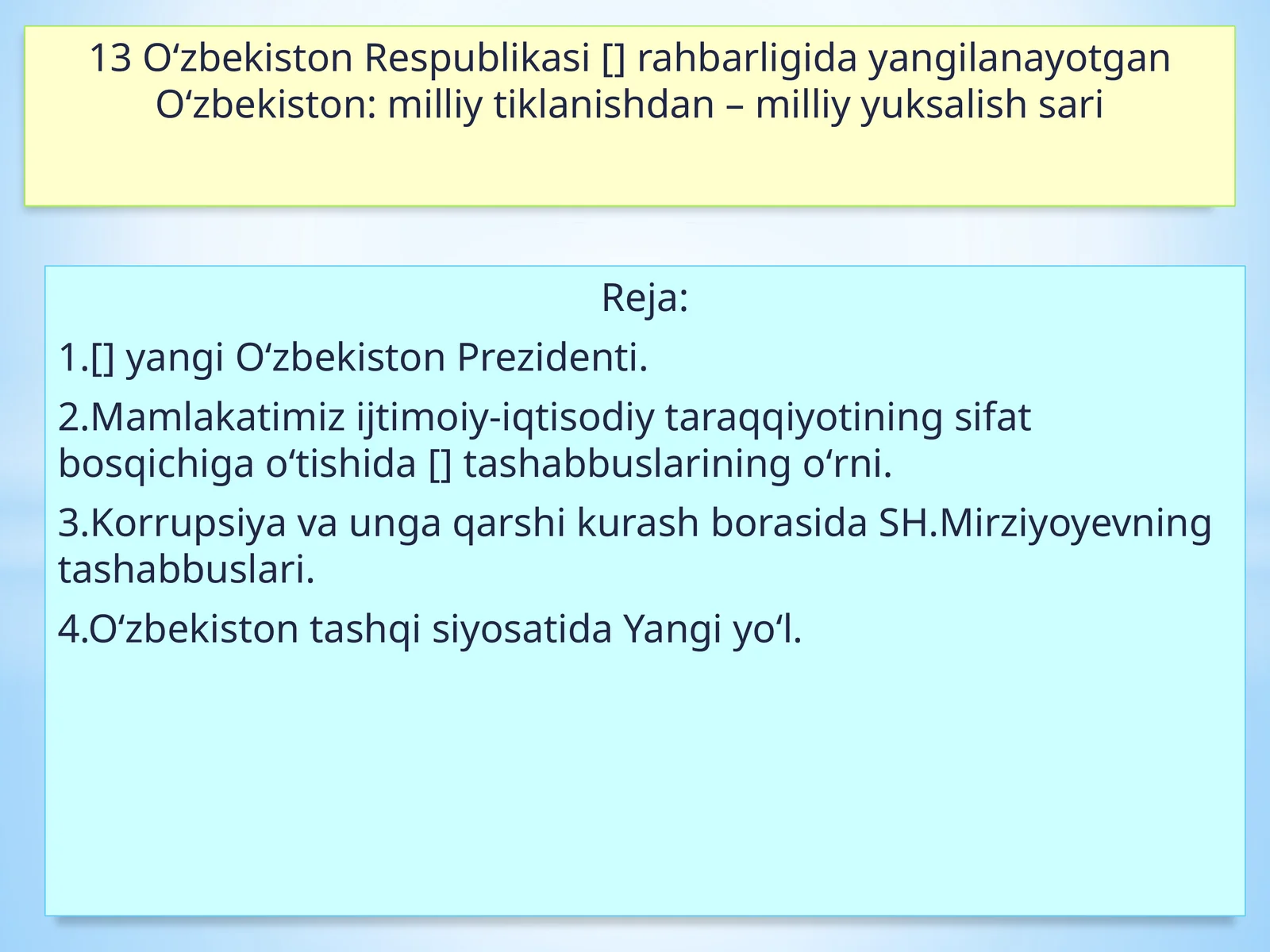 yangilanayotgan О‘zbekiston: milliy tiklanishdan – milliy yuksalish sari