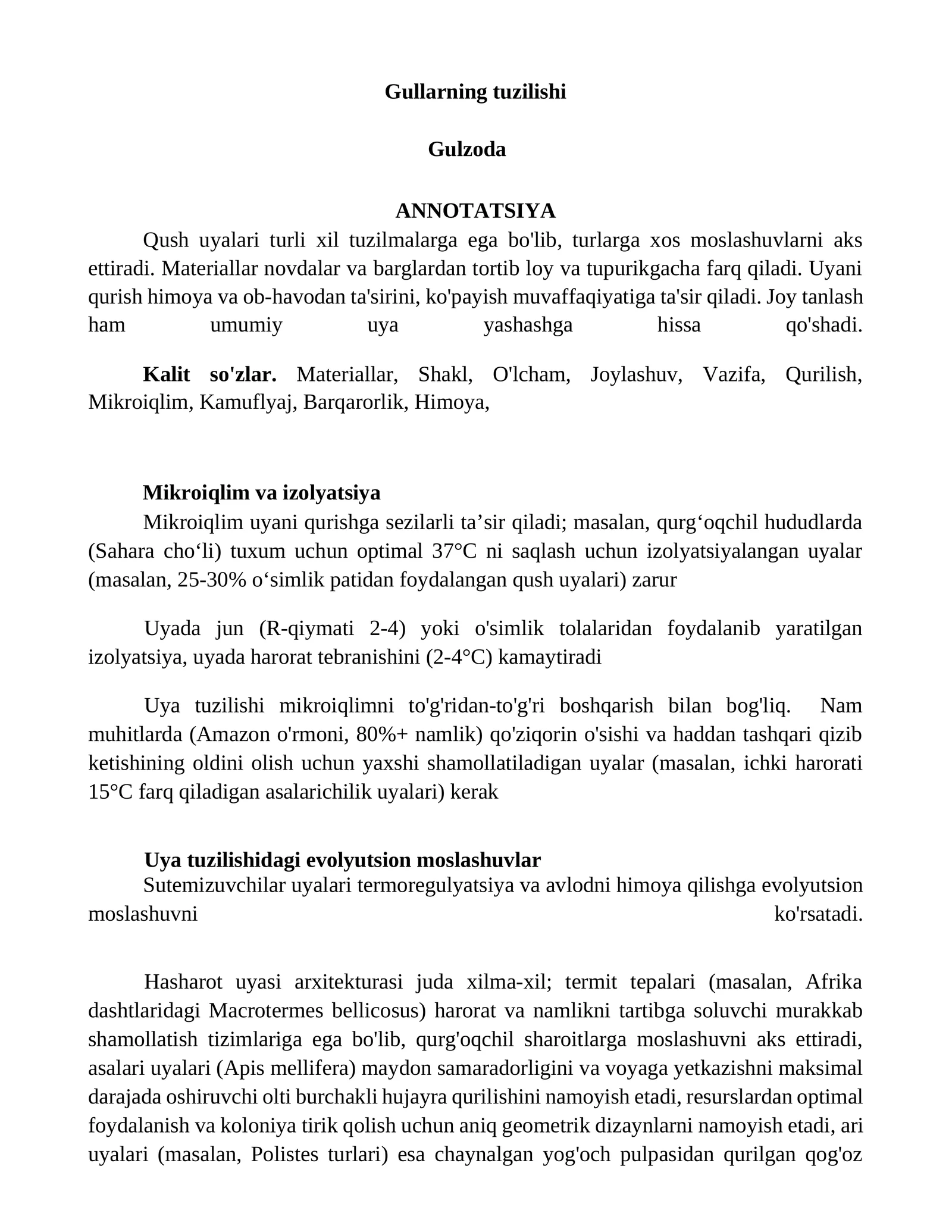 Gullarning tuzilishi Gulzoda