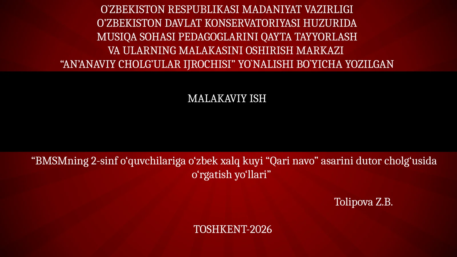 BMSMning 2-sinf o‘quvchilariga o‘zbek xalq kuyi “Qari navo” asarini dutor cholg‘usida o‘rgatish yo‘llari