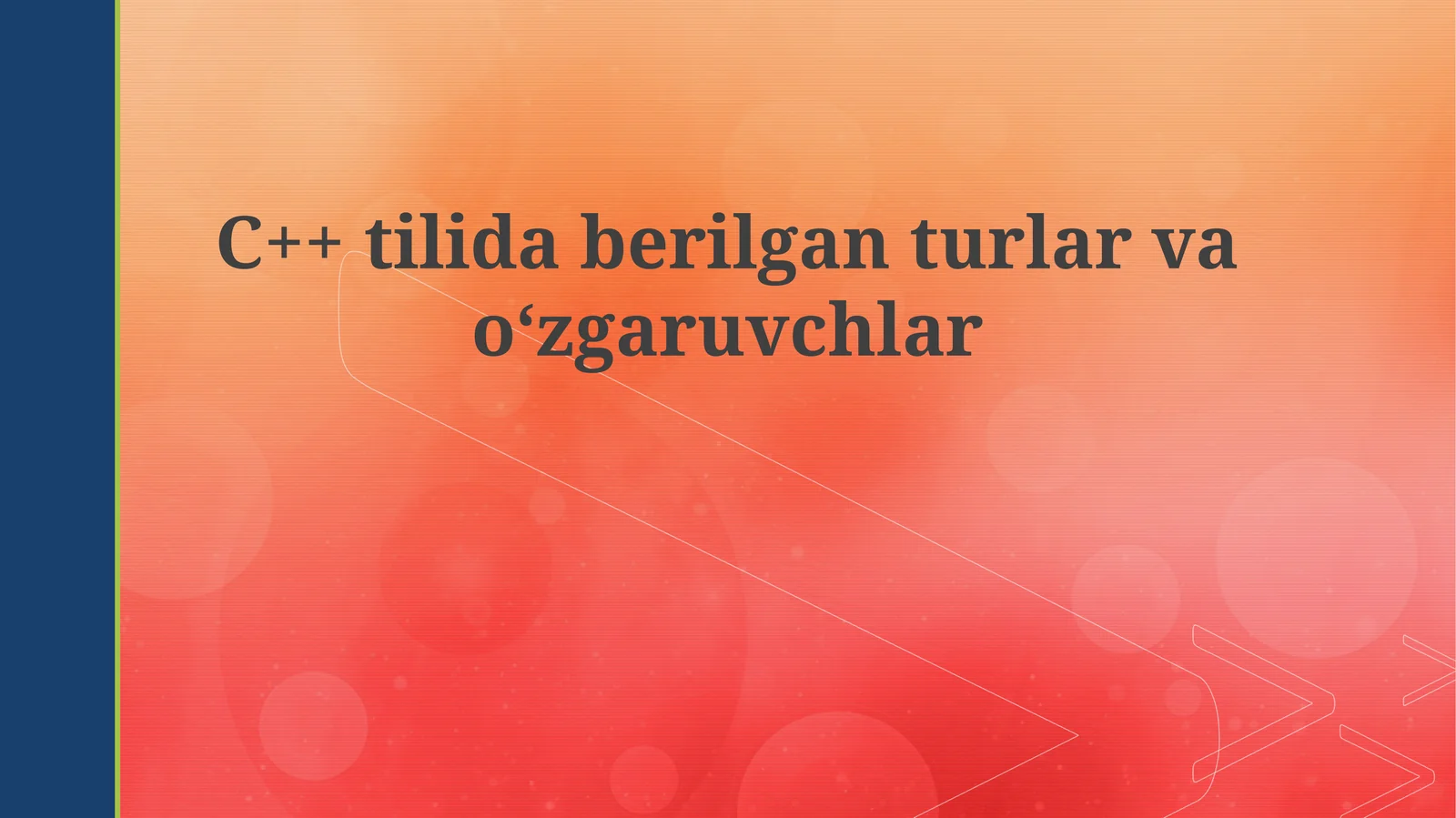 C++ tilida berilgan turlar va oʻzgaruvchilar
