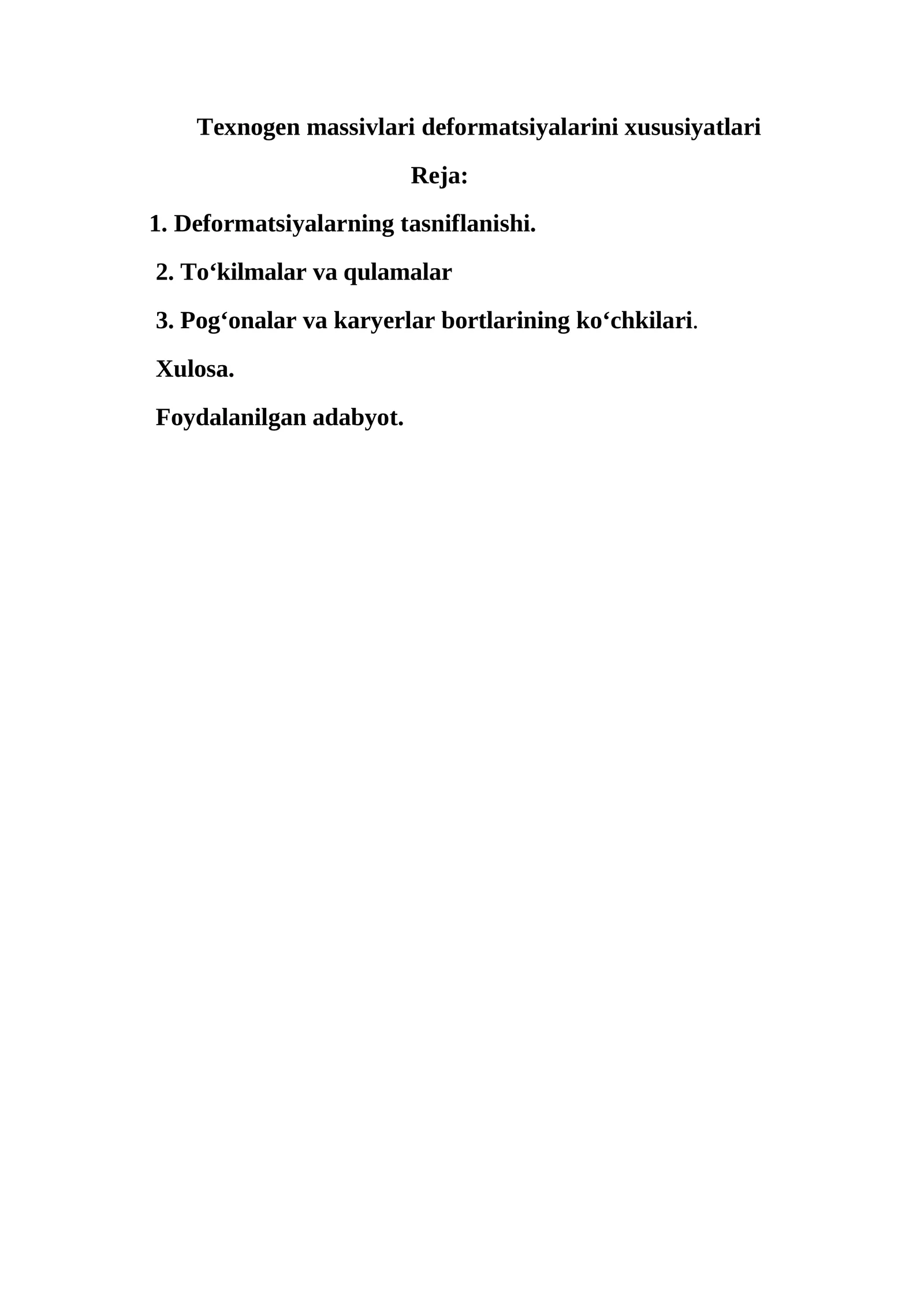 Texnogen massivlari deformatsiyalarini xususiyatlari