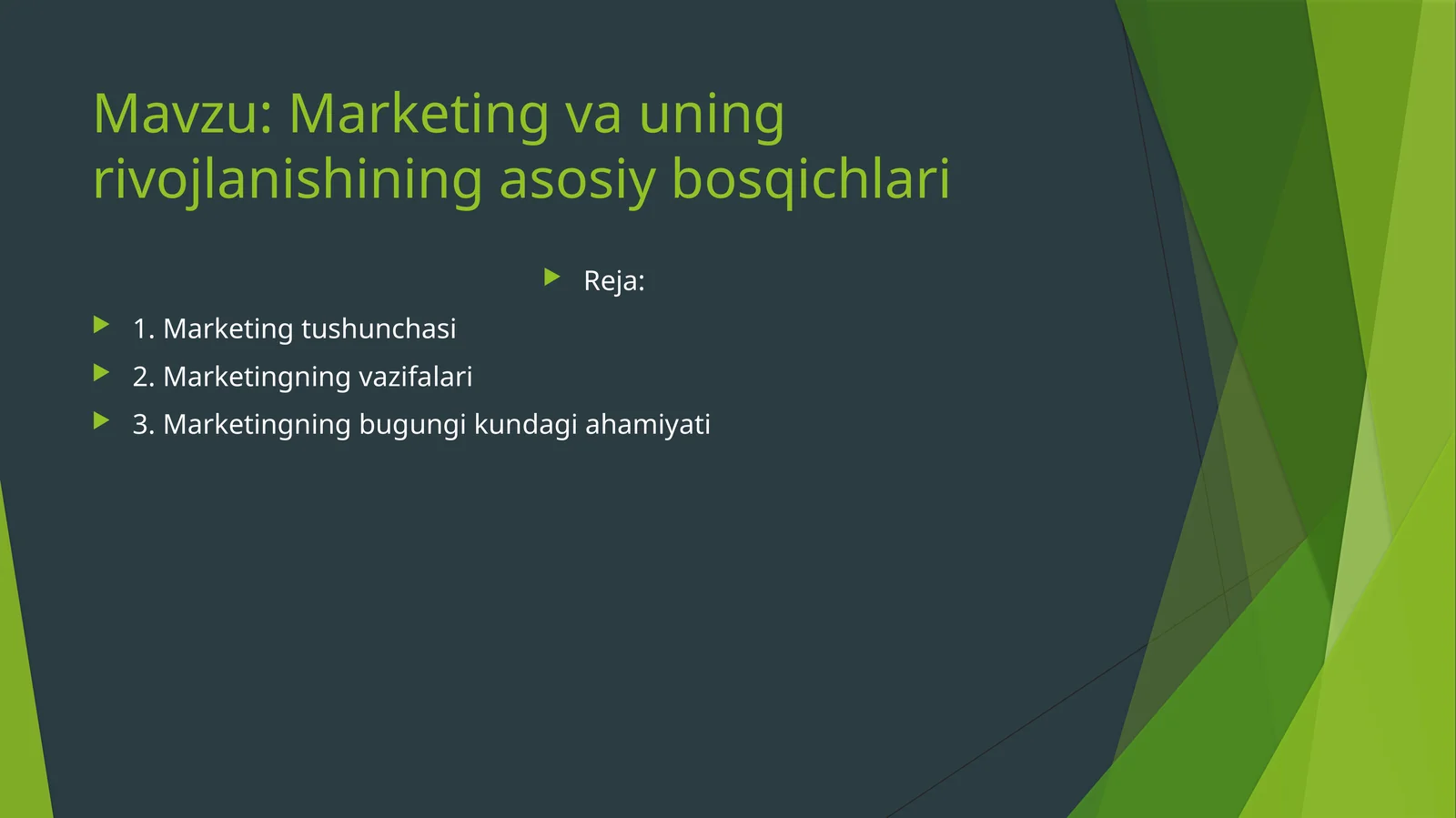 Marketing va uning rivojlanishining asosiy bosqichlari