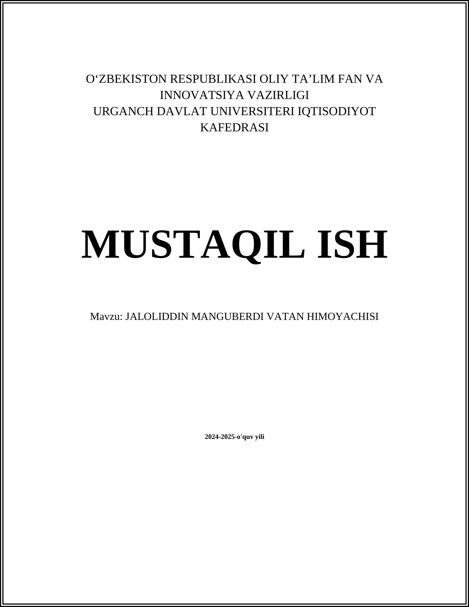 Jaloliddin Manguberdi Vatan Himoyachisi