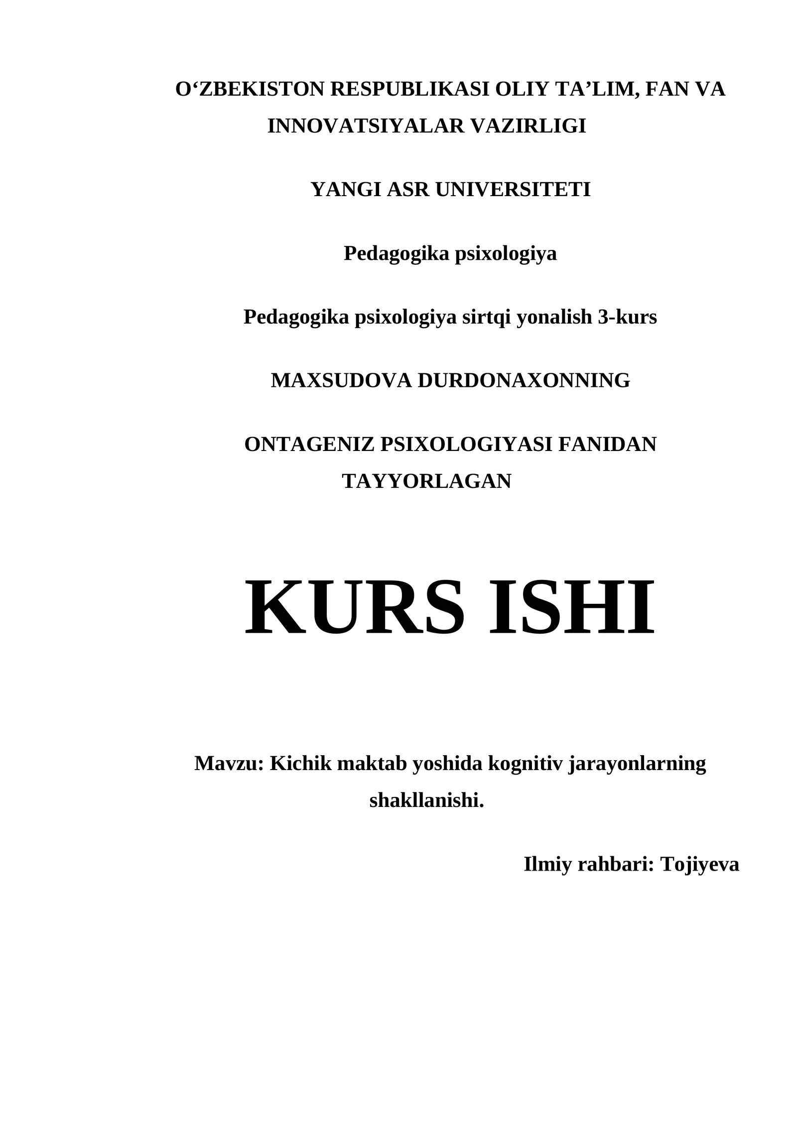 Kichik maktab yoshida kognitiv jarayonlarning shakllanishi