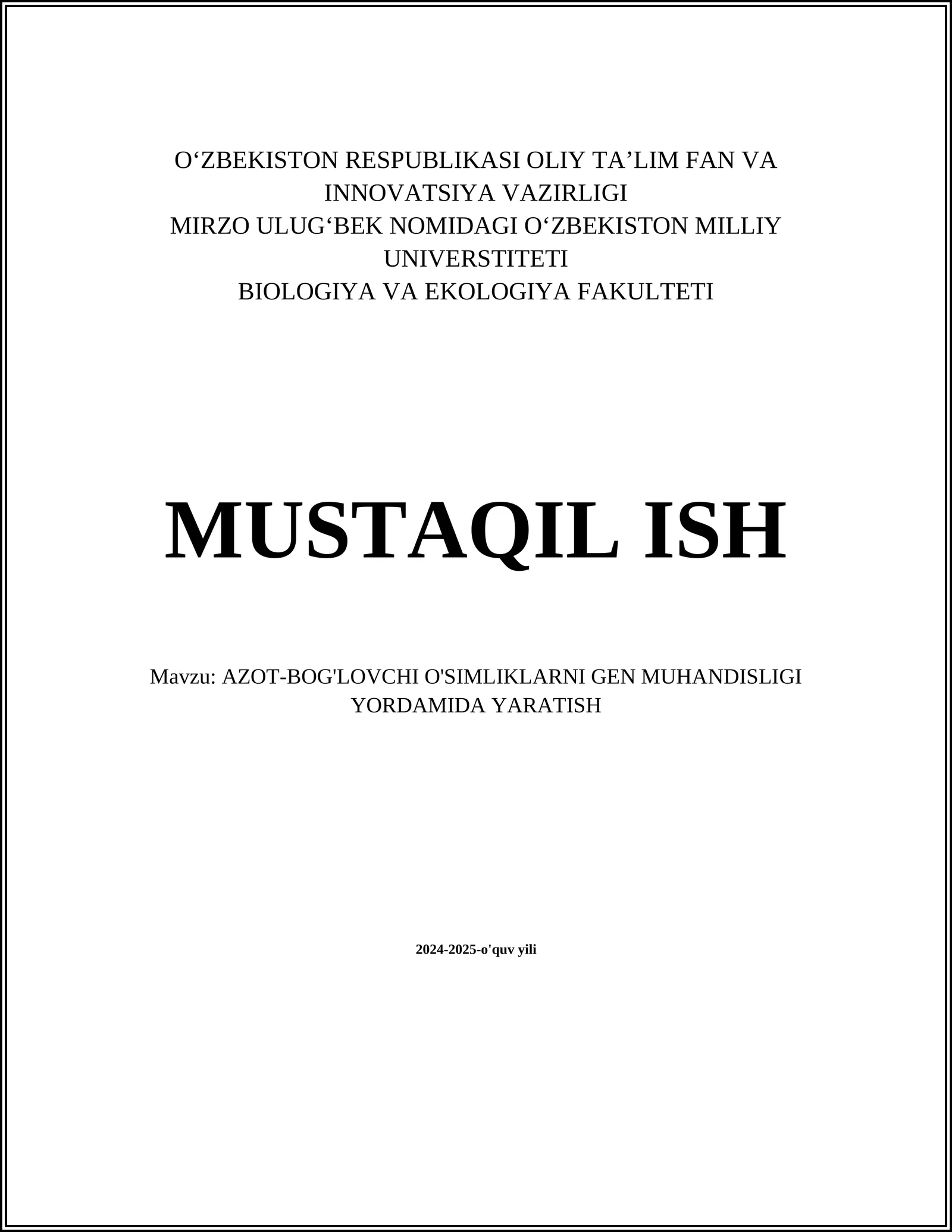 AZOT-BOG'LOVCHI O'SIMLIKLARNI GEN MUHANDISLIGI