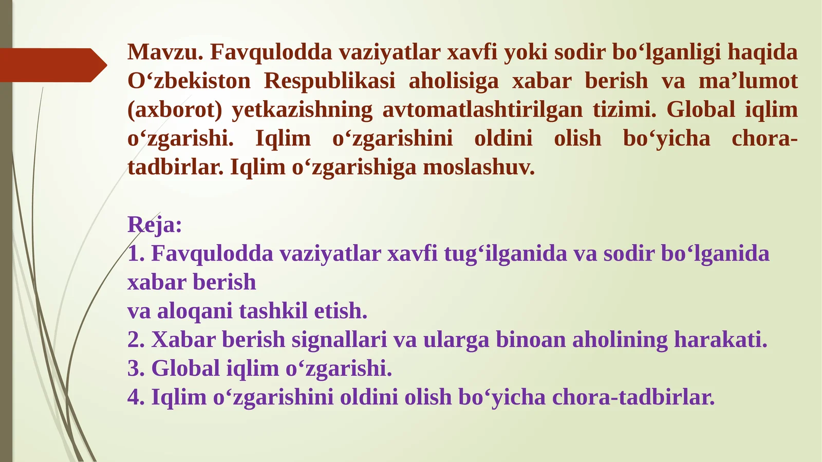 Favquloddavaziyatlar va iqlimo'zgarishini oldini olish