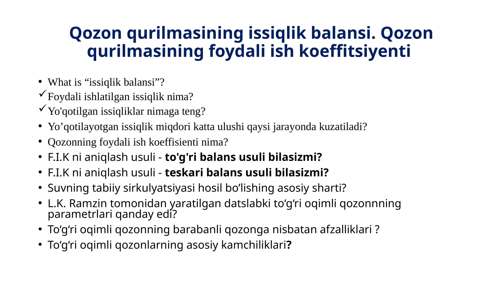 Qozonqurilmasining issiqlik balansi