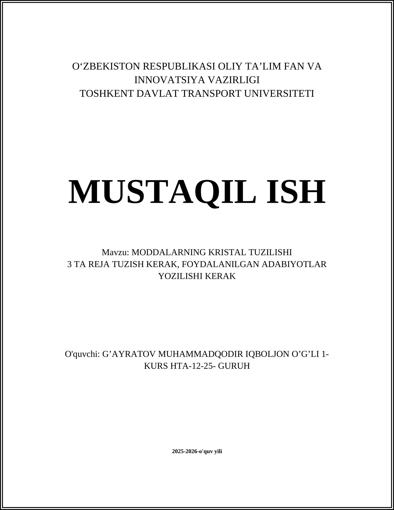 MODDALARNING KRISTAL TUZILISHI