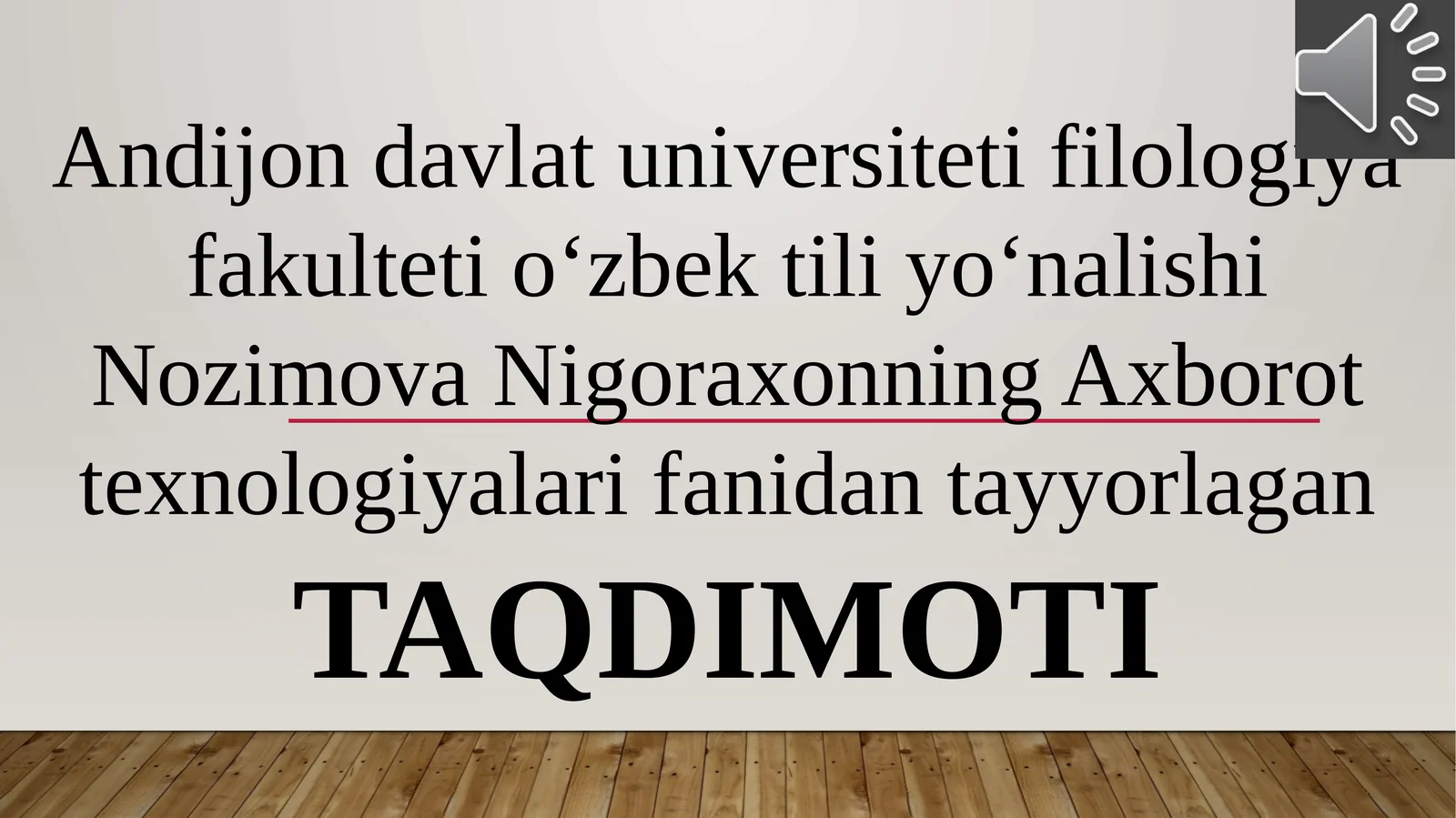 Nozimova Nigoraxonning Axborot texnologiyalari fanidan tayyorlagan TAQDIMOTI: EXCEL DASTURI DA STATISTIK FUNKSIYALAR BILAN ISHLASH