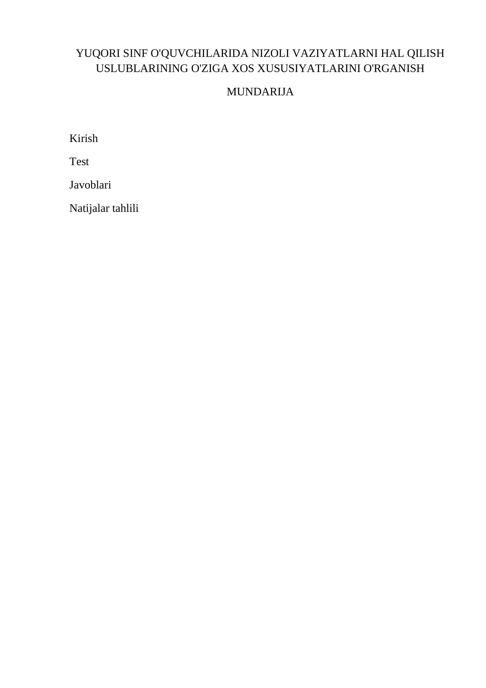 Nizoli vaziyatlarni hal qilish uslublari