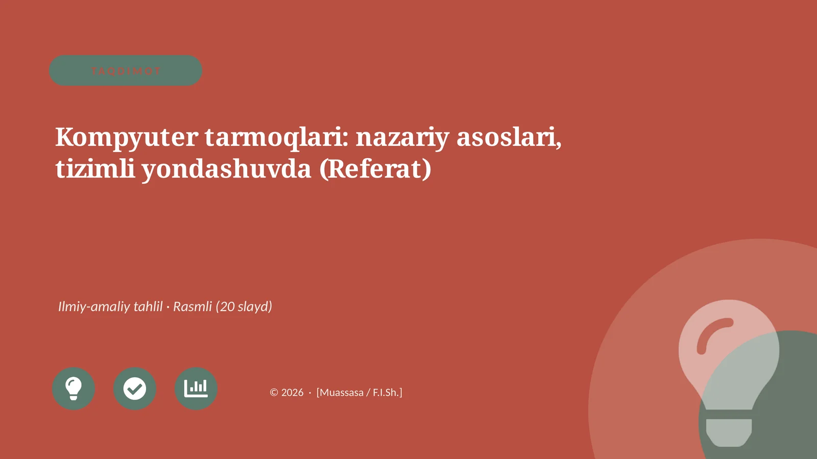 Kompyuter tarmoqlari: nazariy asoslari, tizimli yondashuvda (Referat)