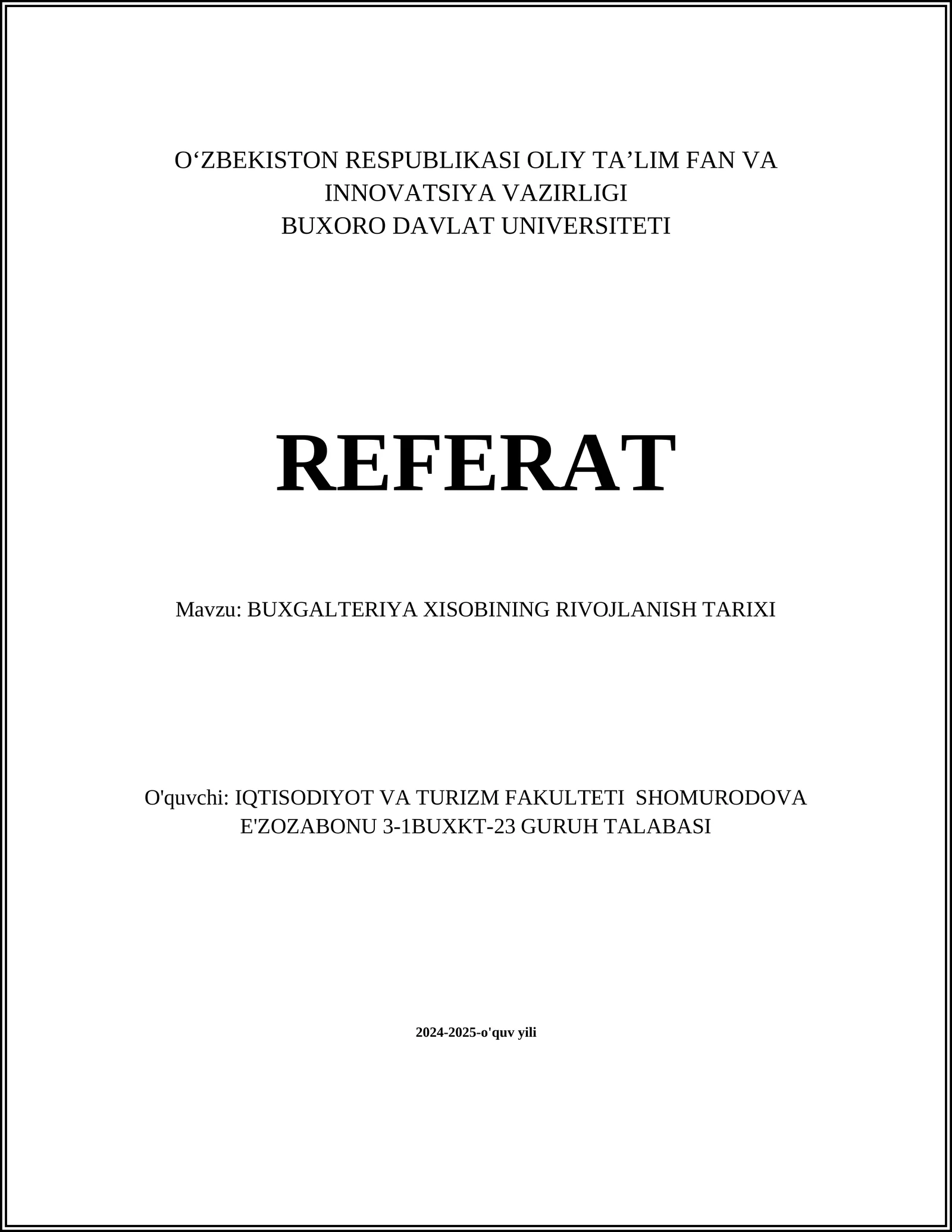 BUXGALTERIYA XISOBINING RIVOJLANISH TARIXI
