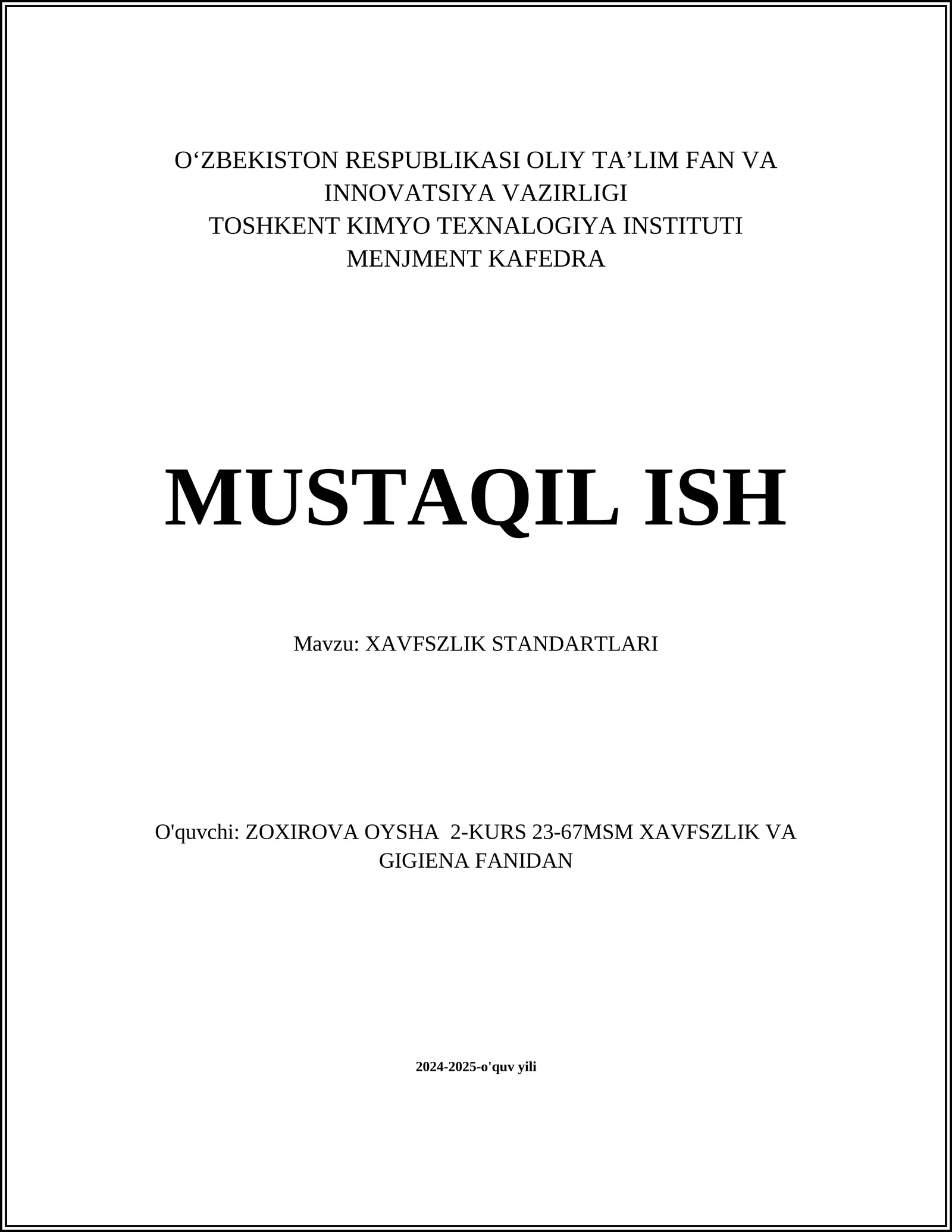 XAVFSZLIK STANDARTLARI