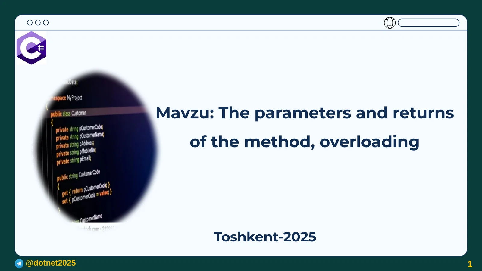 The parameters and returns of the method, overloading
