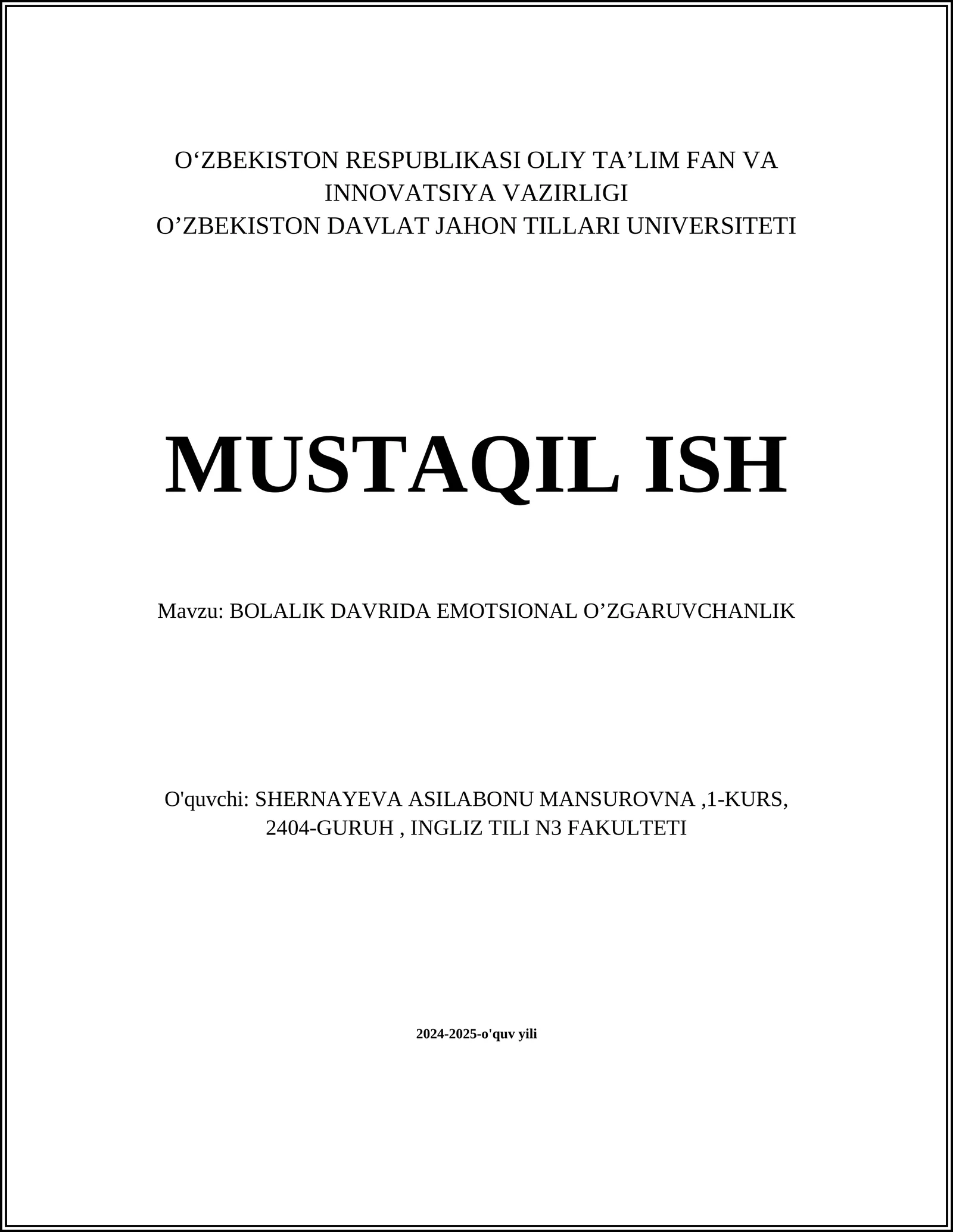 BOLALIK DAVRIDA EMOTSIONAL OāZGARUVCHANLIK