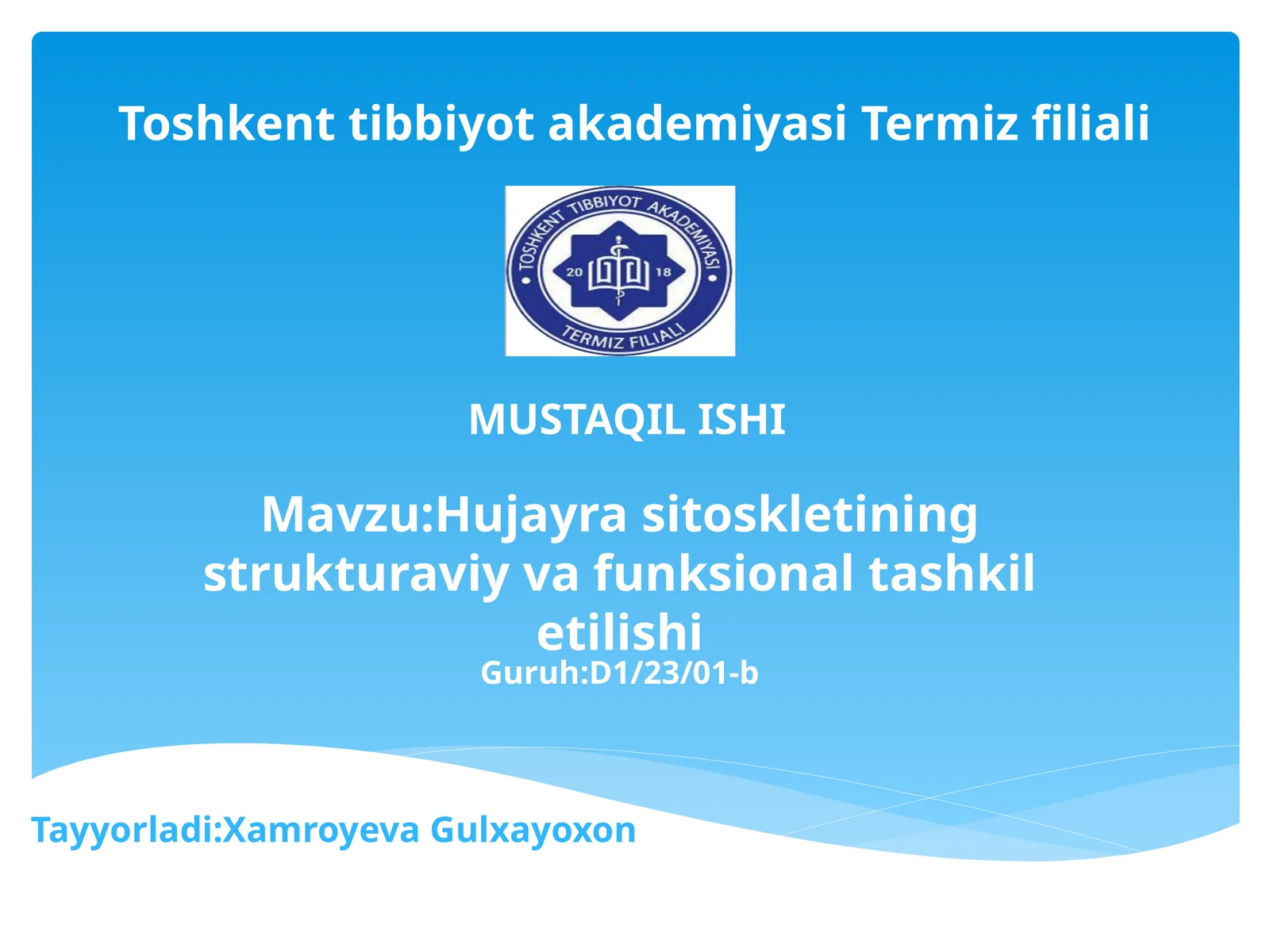 Hujayra sitoskletining strukturaviy va funksional tashkil etilishi