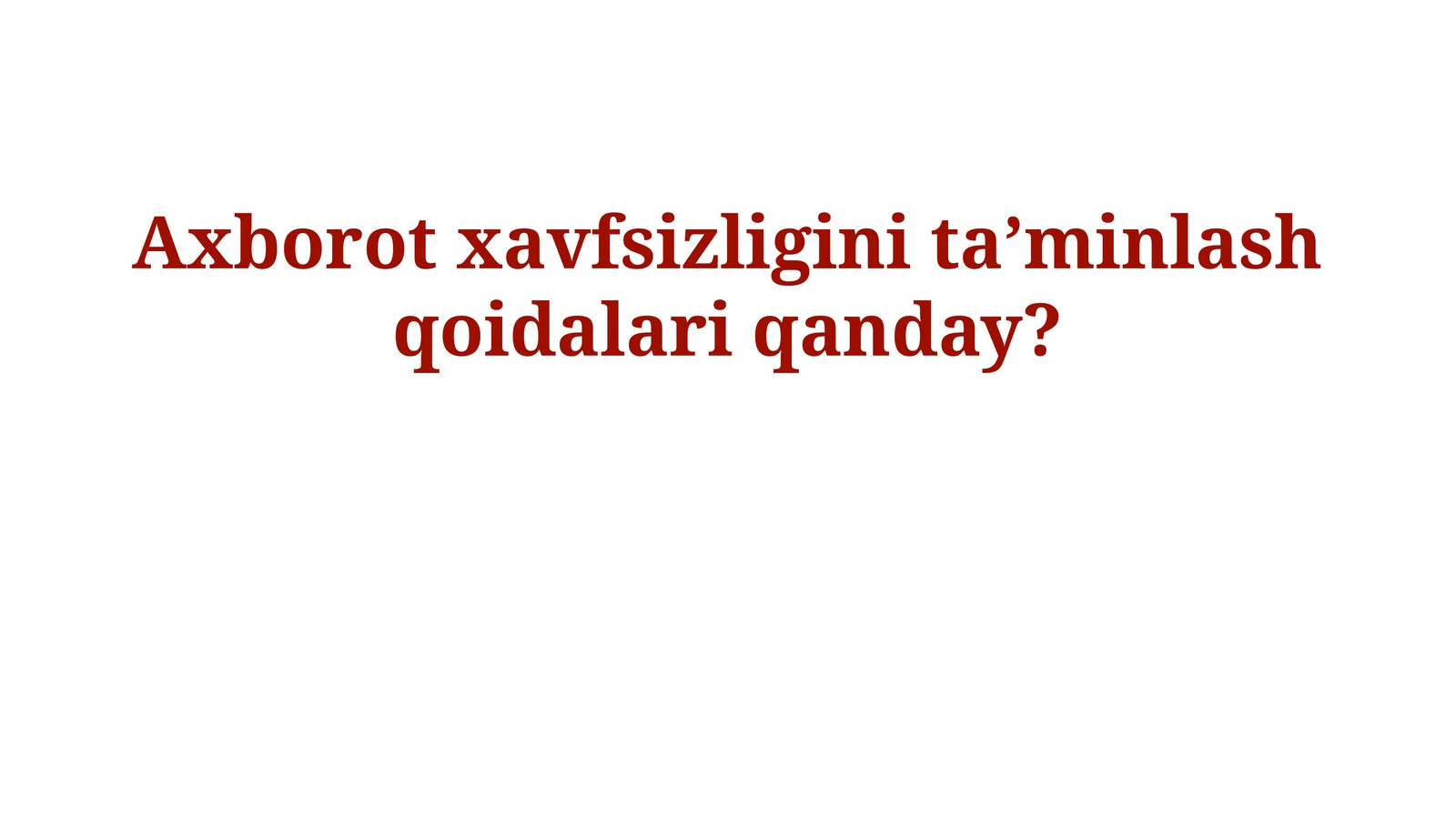 Xavfsizlik Texnologiyalari va Nazorat Choralar