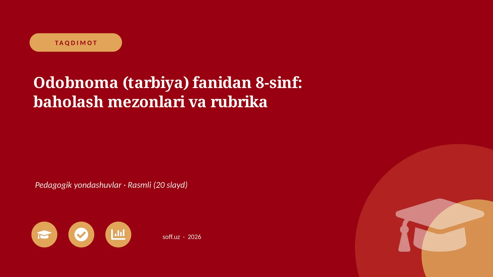 Odobnoma (tarbiya) fanidan 8-sinf: baholash mezonlari va rubrika