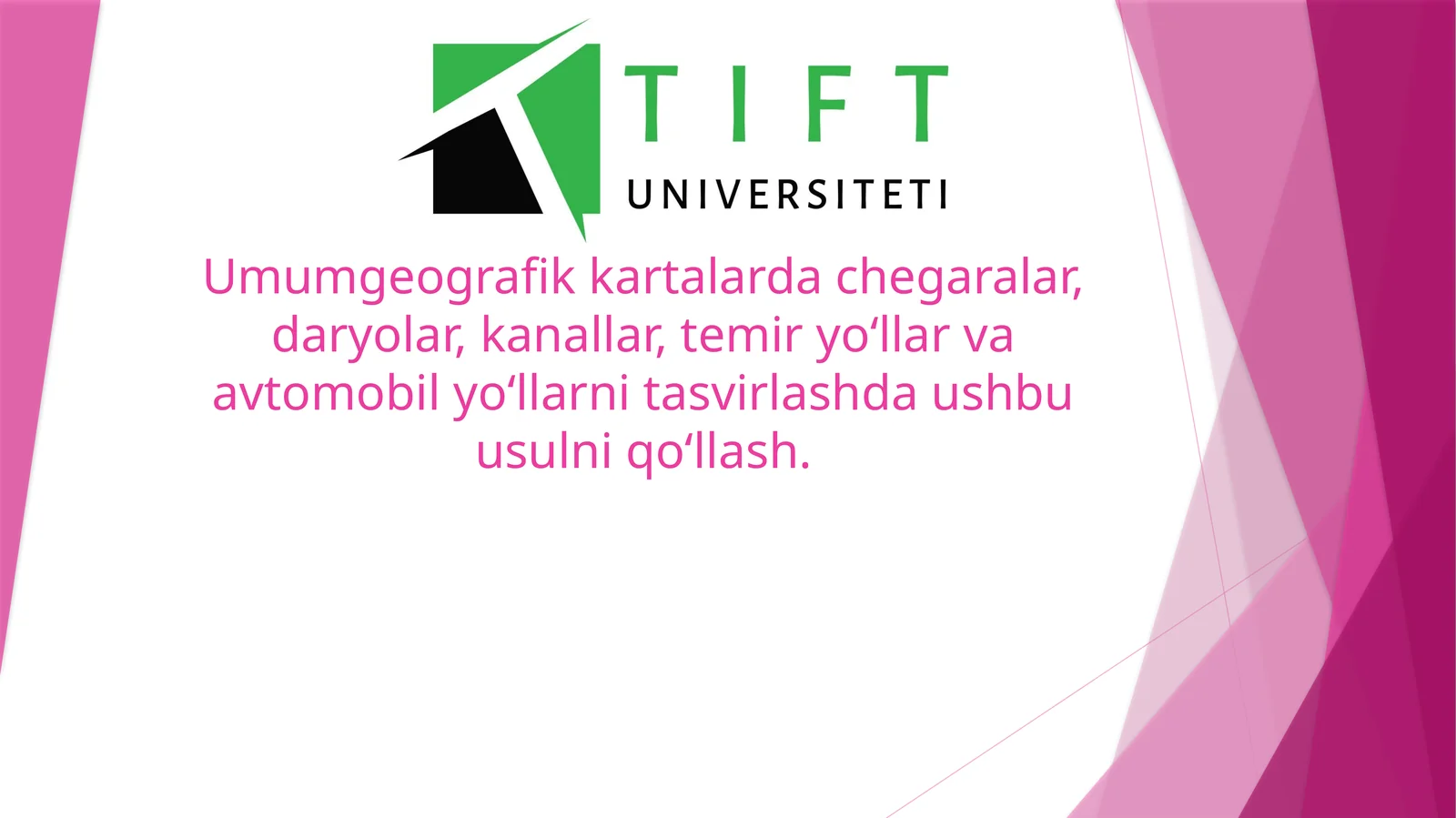 Umumgeografik kartalarda chegaralar, daryolar, kanallar, temir yo‘llar va avtomobil yo‘llarni tasvirlashda ushbu usulni qo‘llash